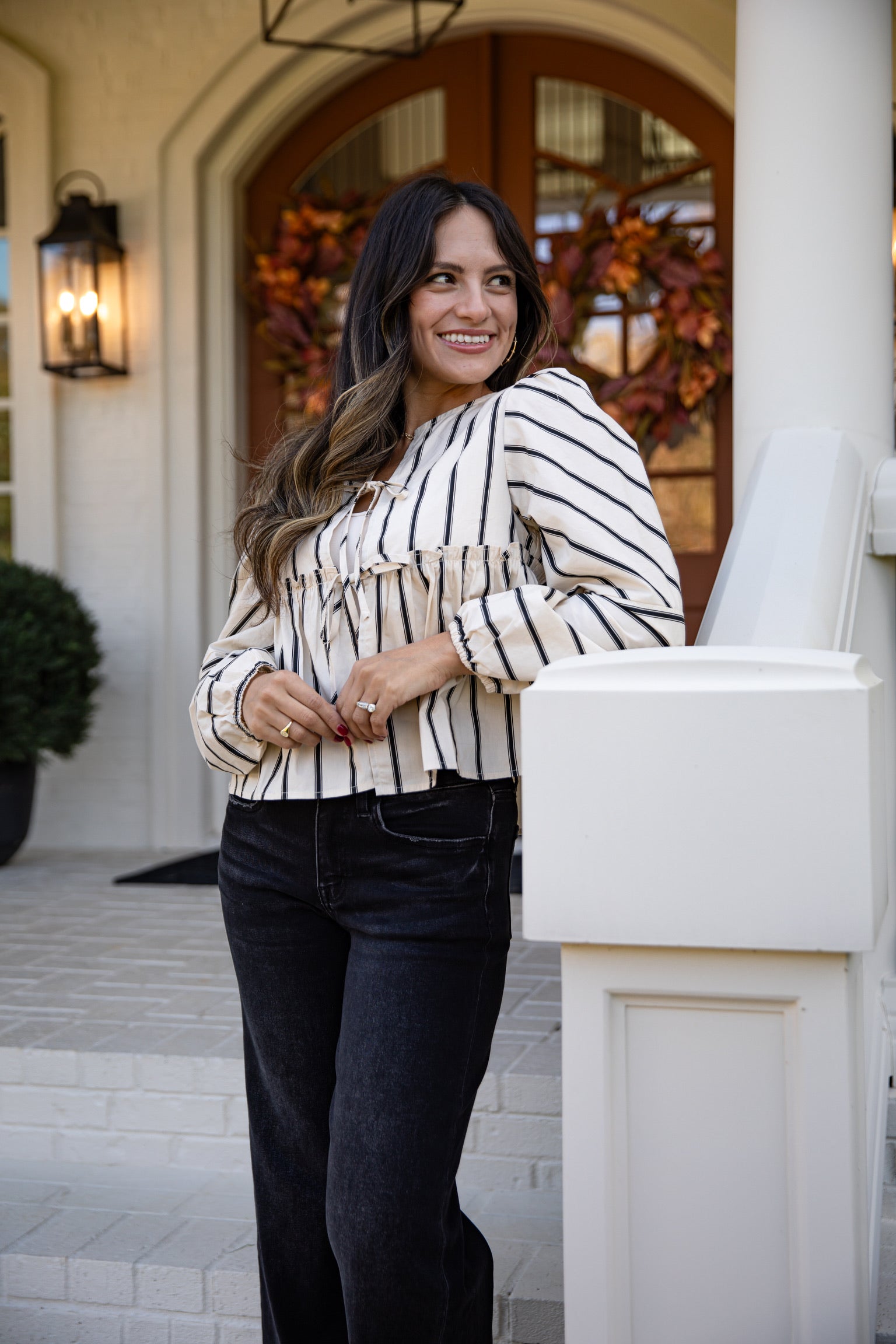 FINAL SALE - Classy Attitude Cream Striped Tie Blouse