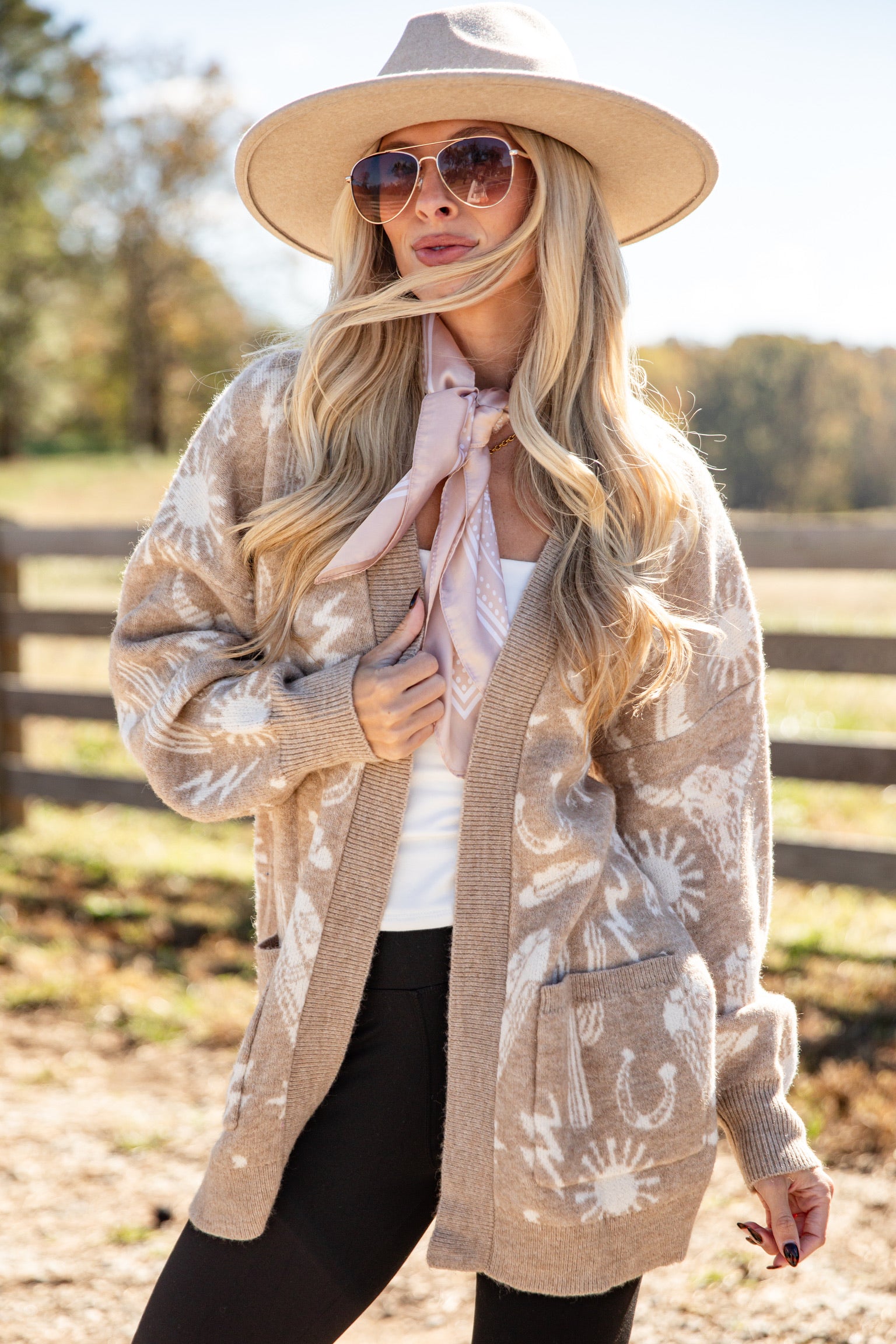 FINAL SALE - Wish I Could Go Taupe Western Sweater Cardigan