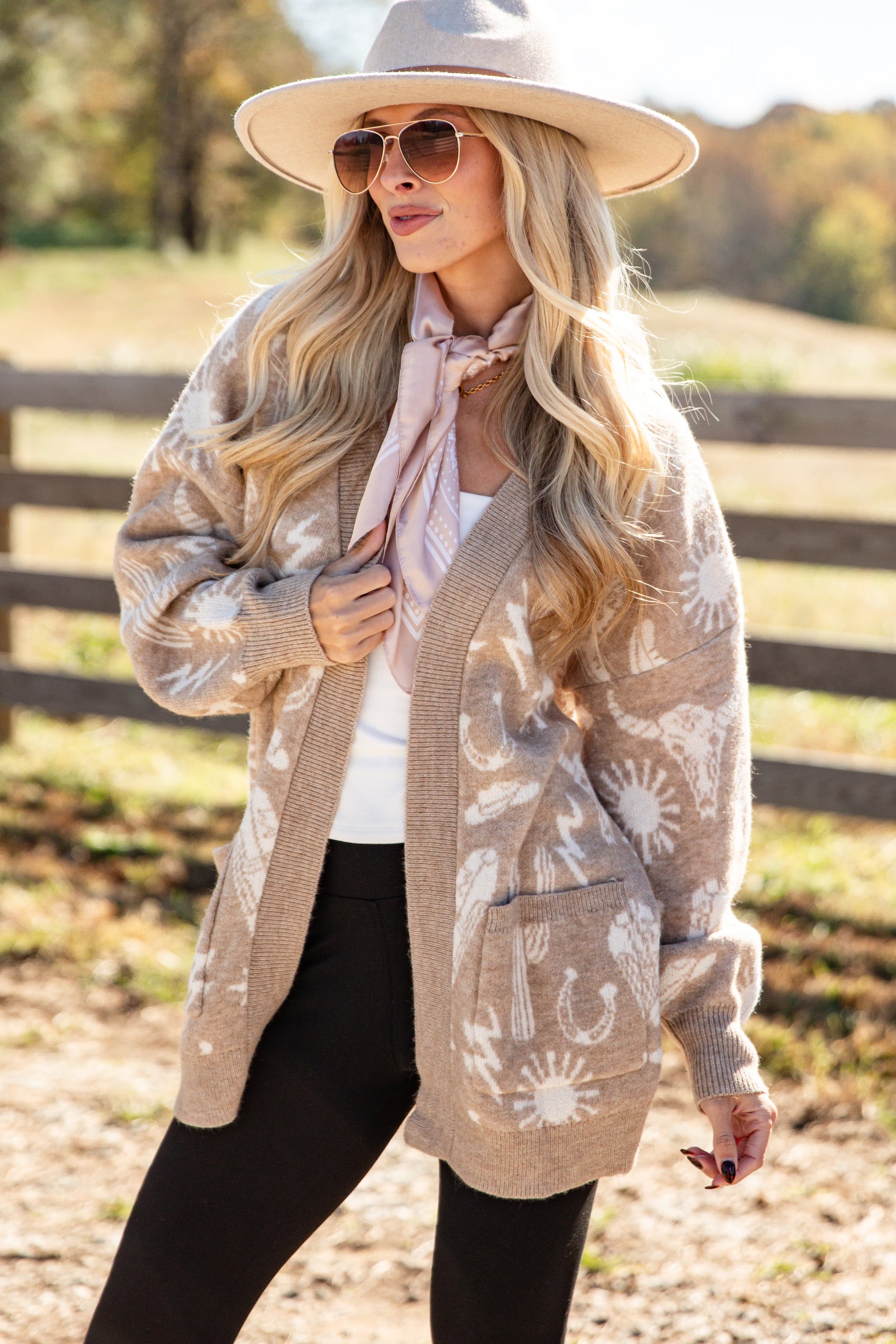 FINAL SALE - Wish I Could Go Taupe Western Sweater Cardigan