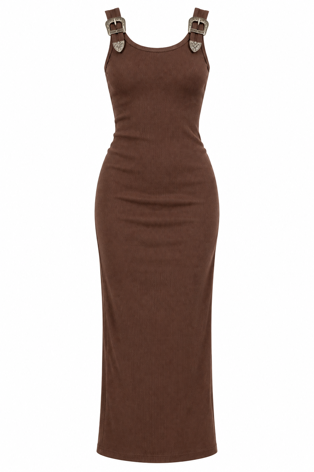 Western Allure Buckle Strap Midi Dress