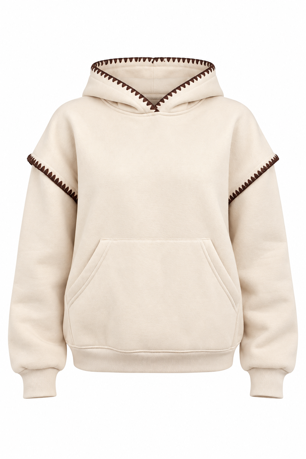 Stitch Of Cozy Cream Contrast Trim Hoodie
