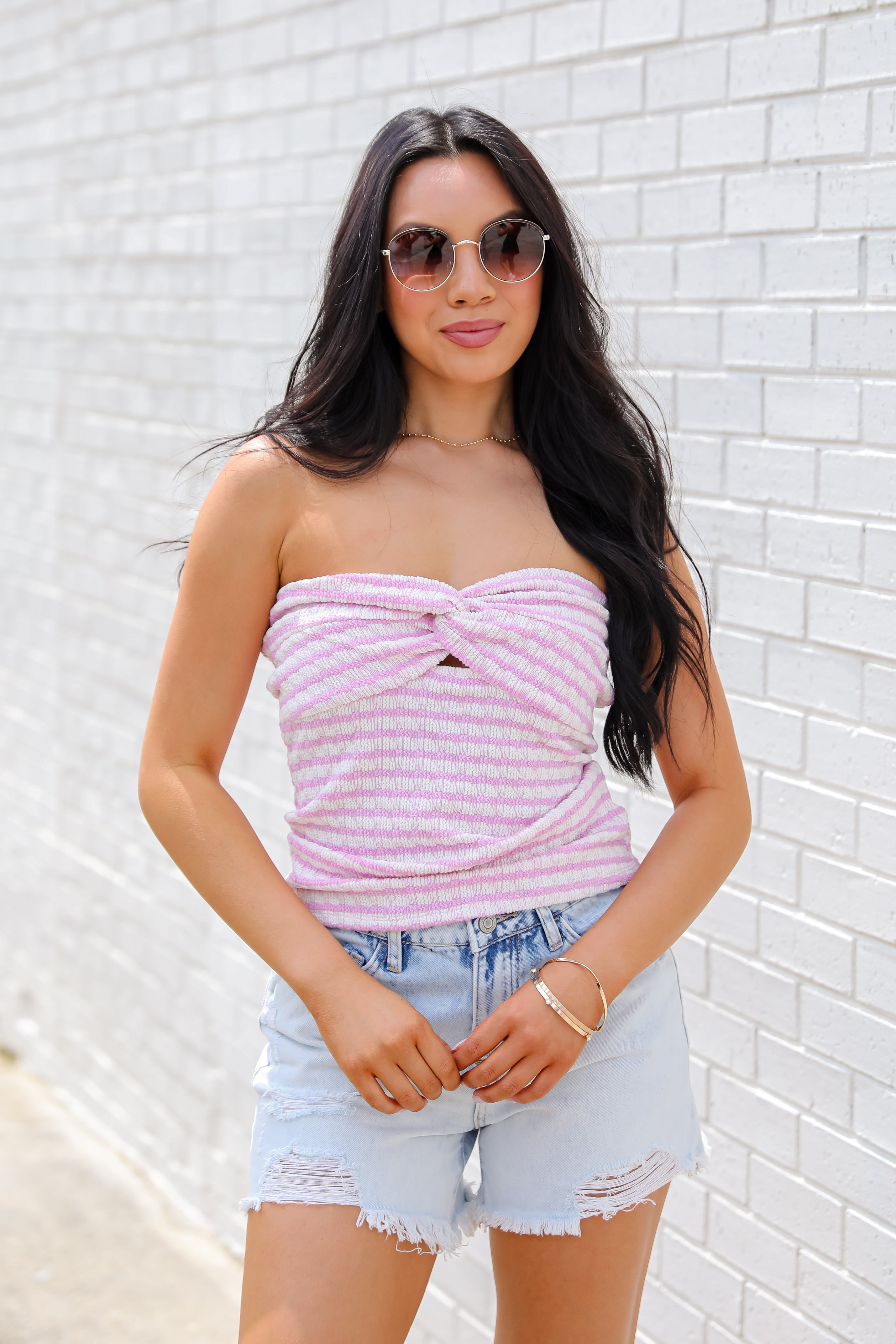 Calm And Composed Striped Strapless Top
