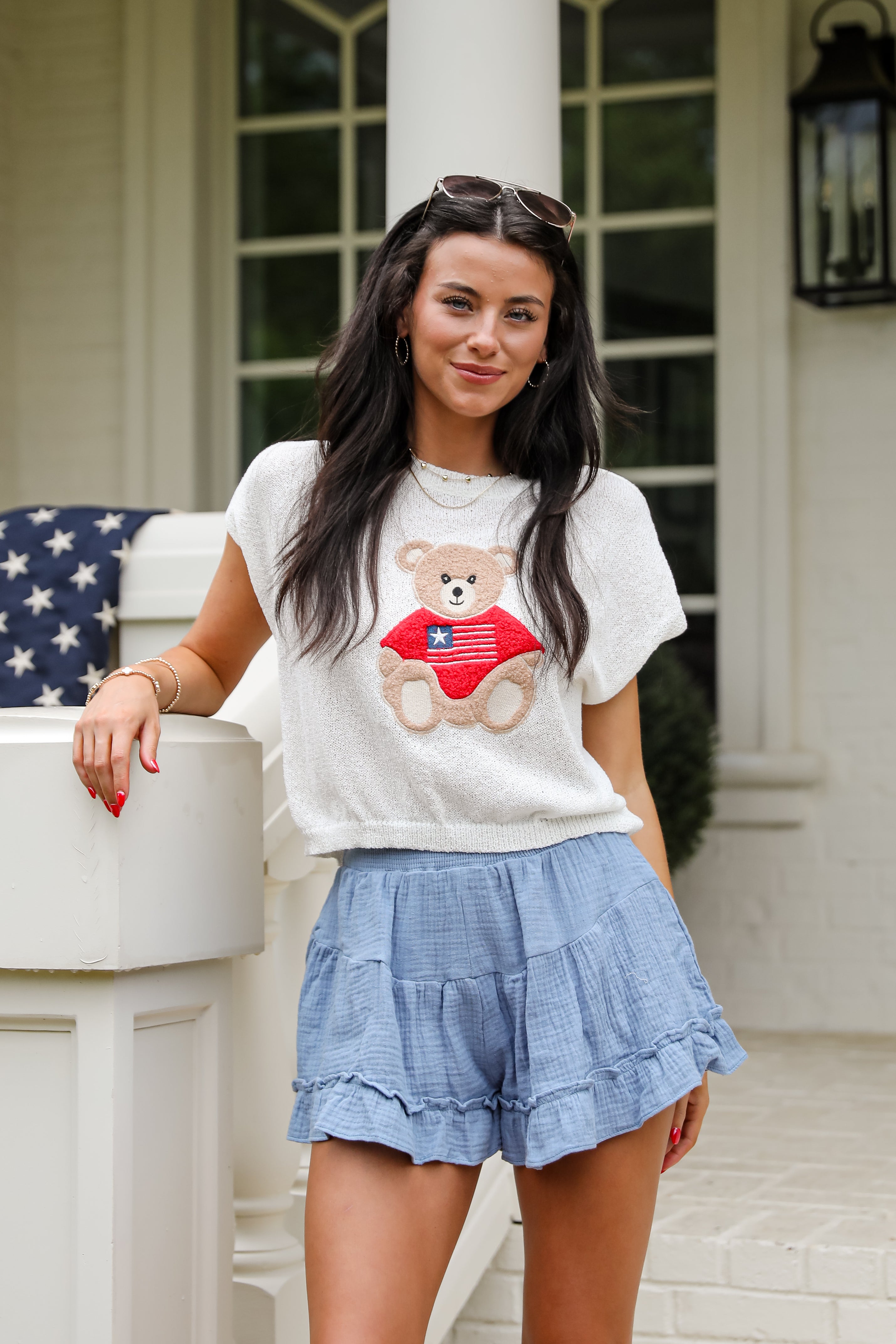 Made For Celebrating Off White Teddy Bear Knit Top