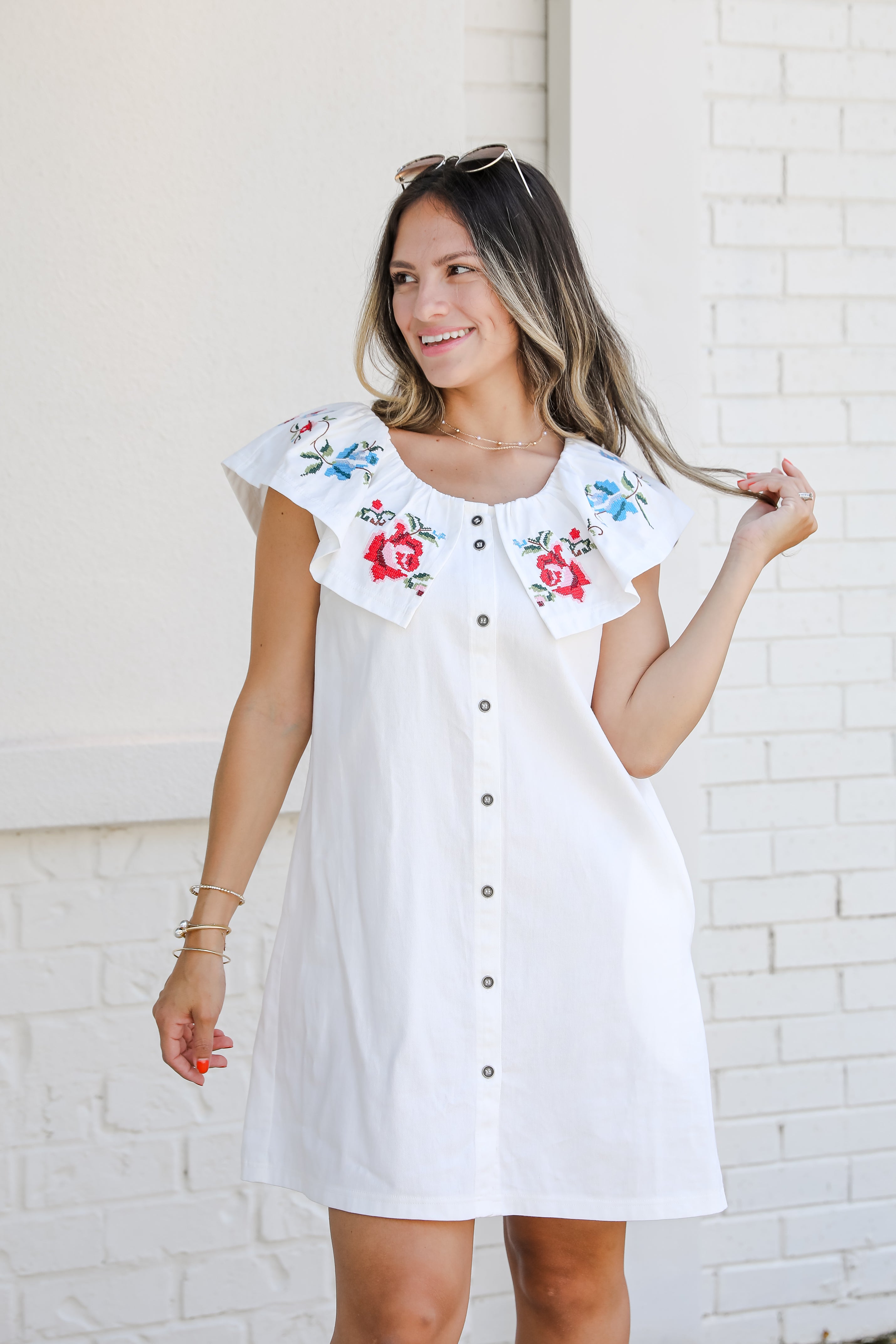 Just A Dream White Floral Embroidered Mini Dress