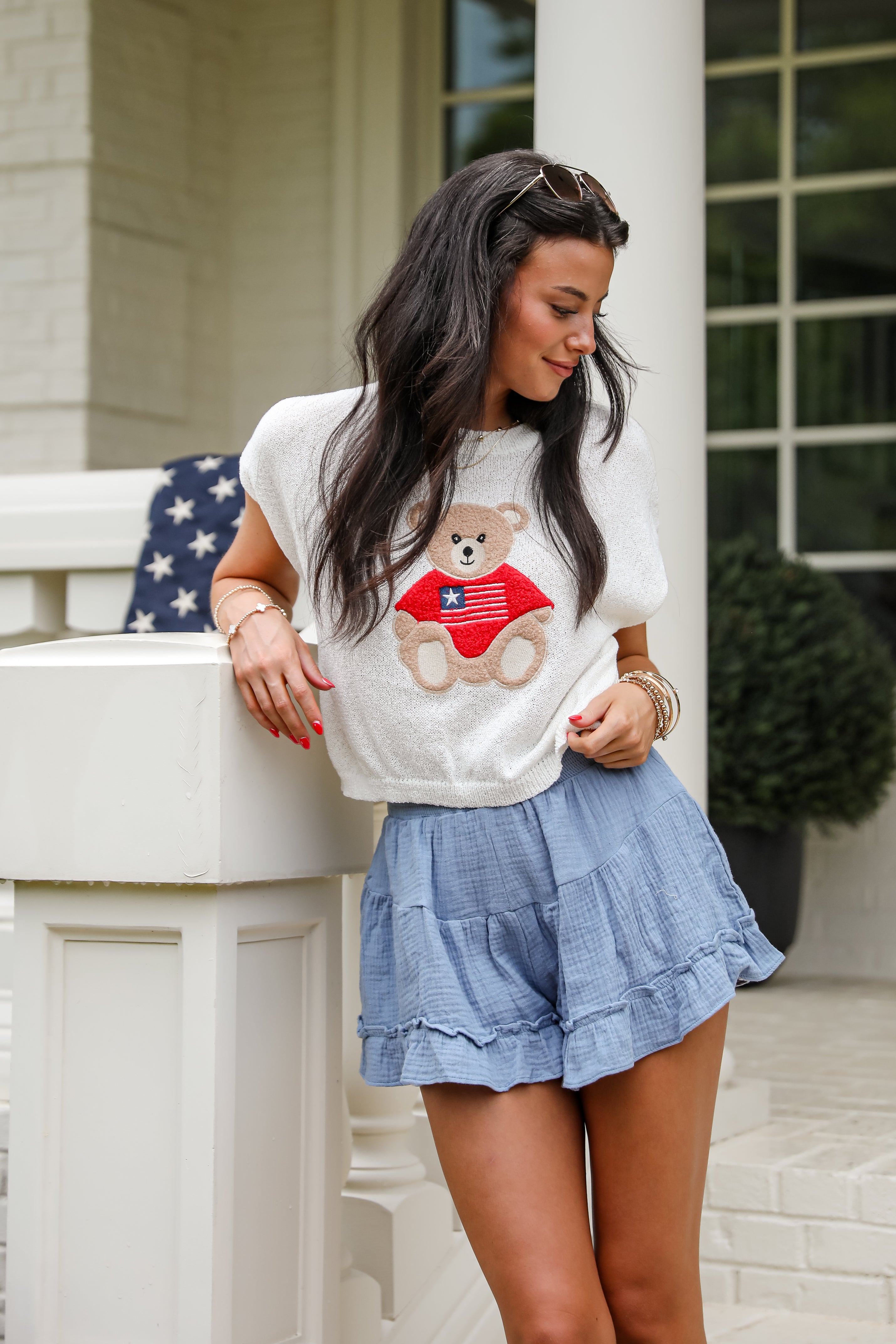 Made For Celebrating Off White Teddy Bear Knit Top