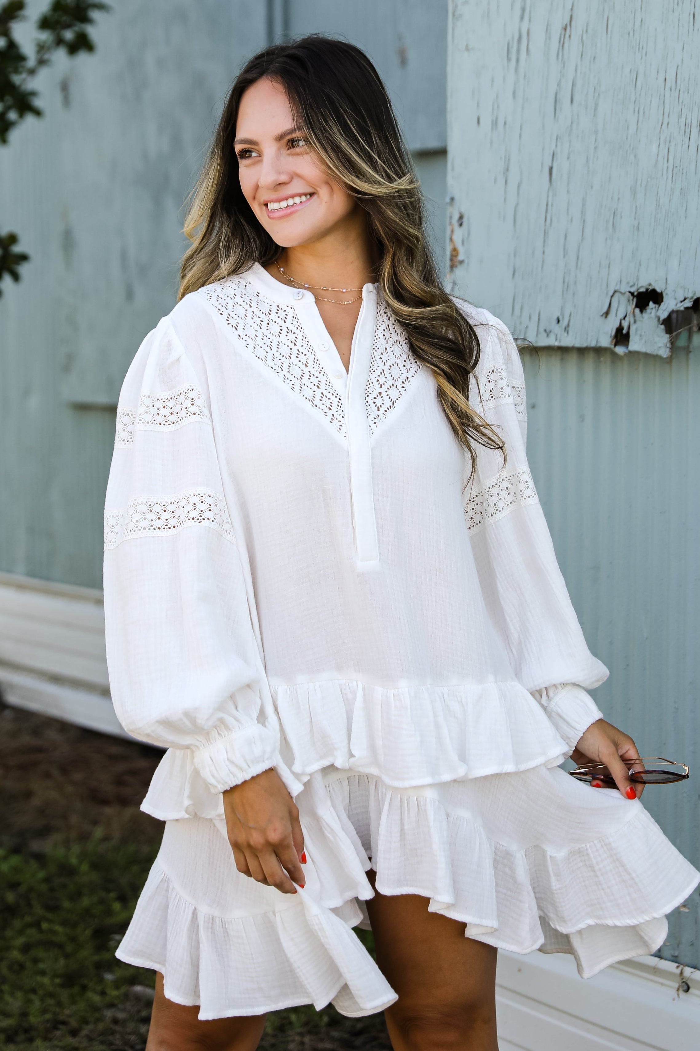 Prominent Charm Off White Linen Ruffle Mini Dress