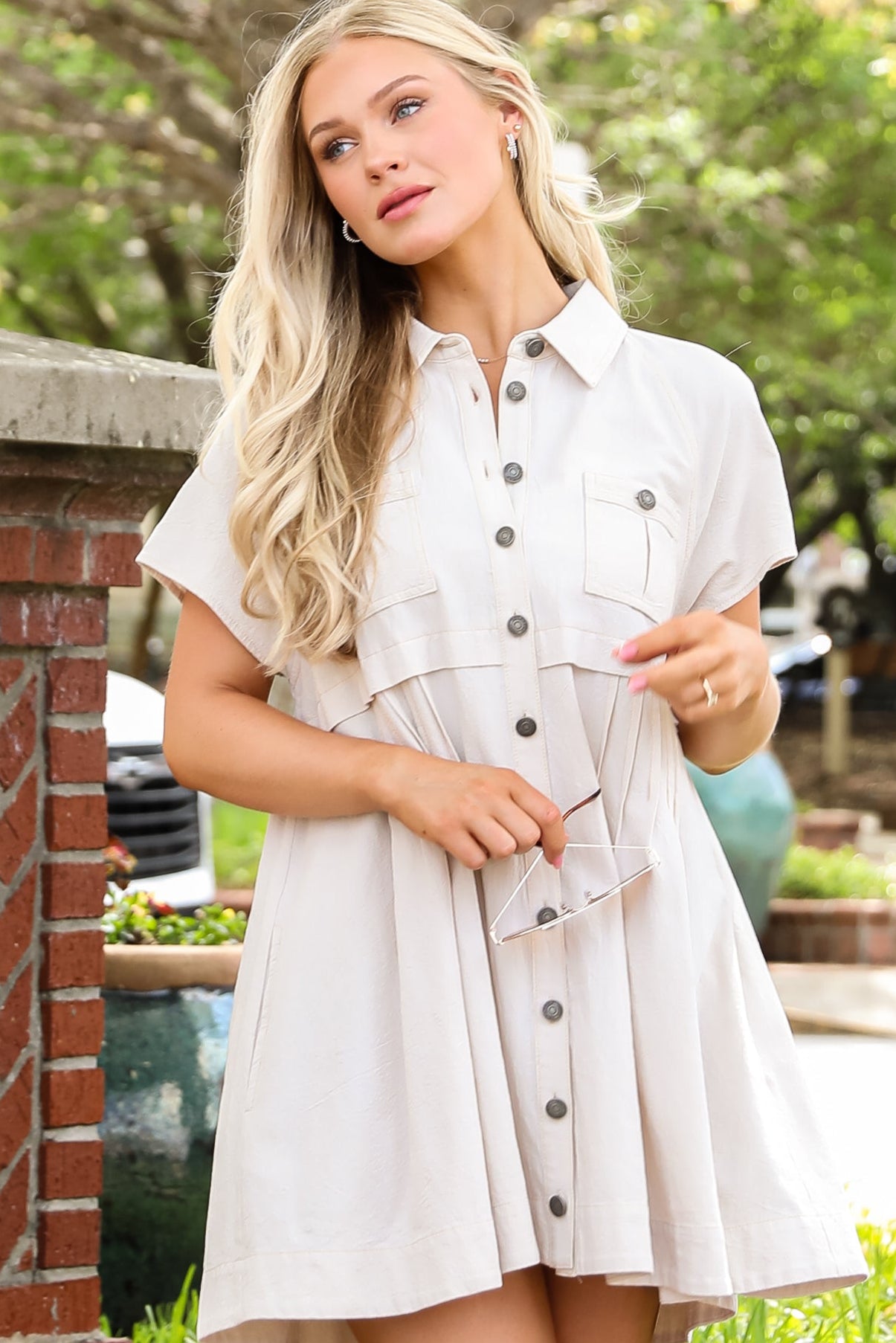 FINAL SALE - Lucky To Be Me Beige Babydoll Mini Dress