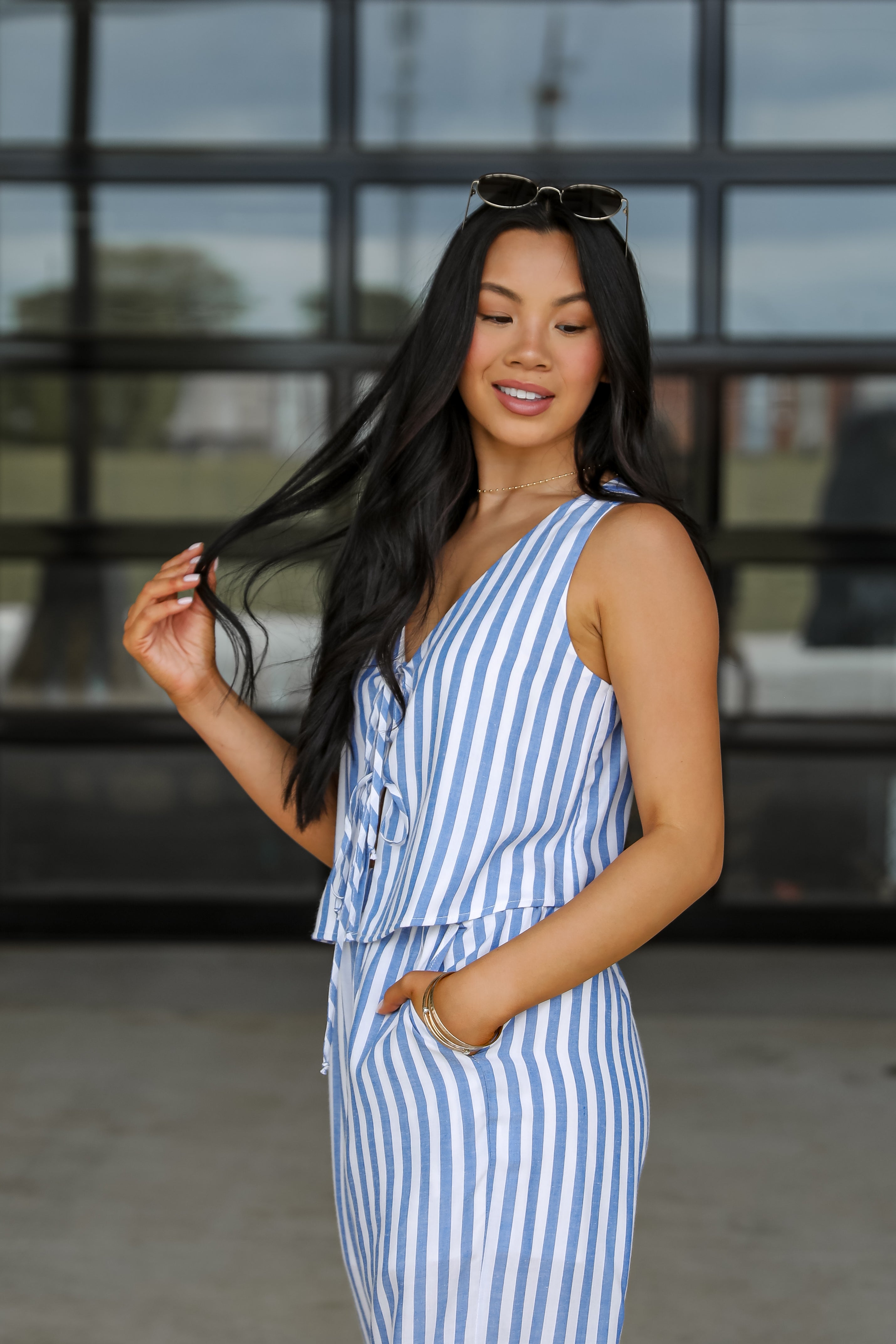 Make It Last Navy Striped Bow Tank