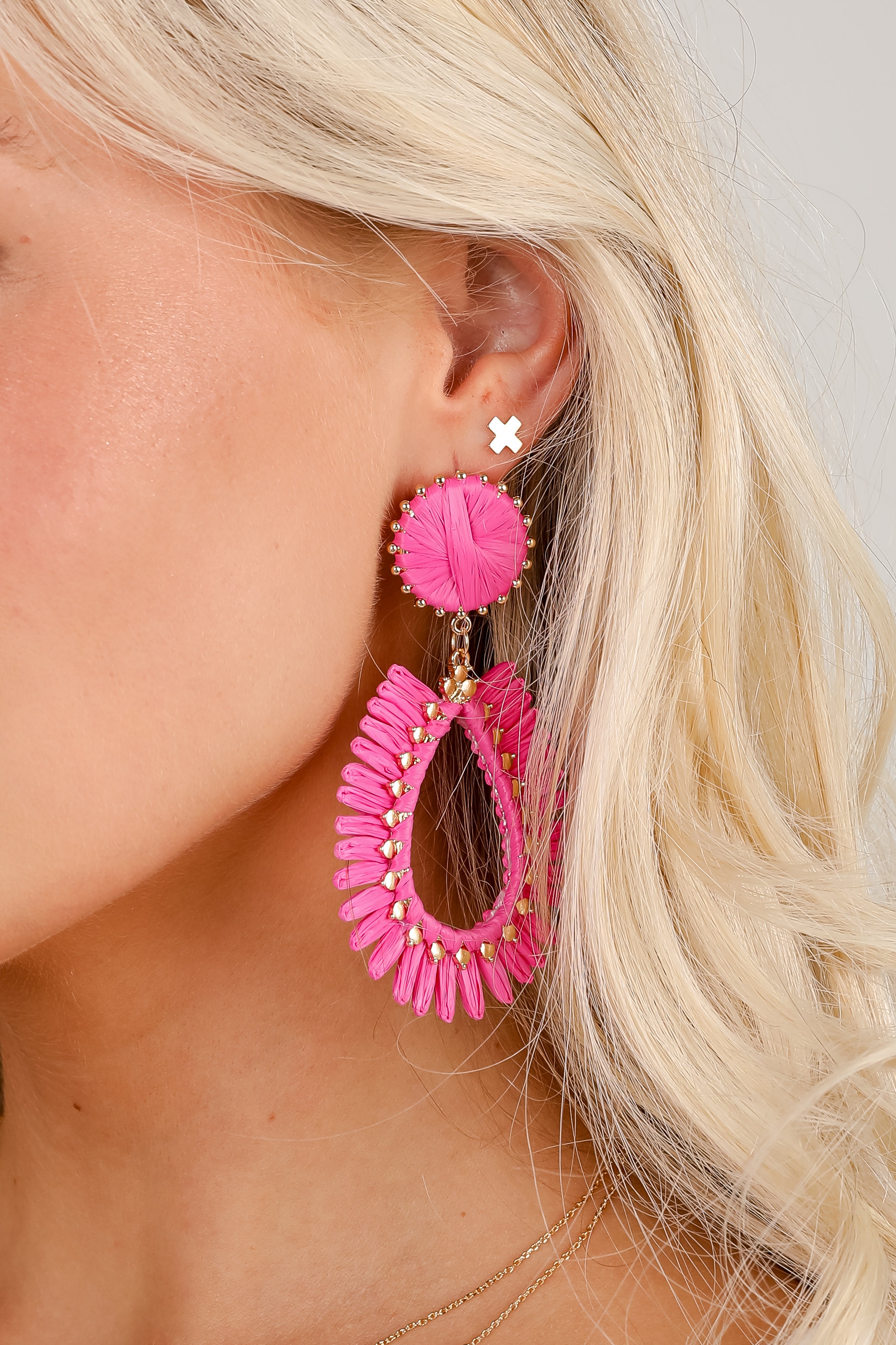 Bianca Pink Straw Statement Earrings