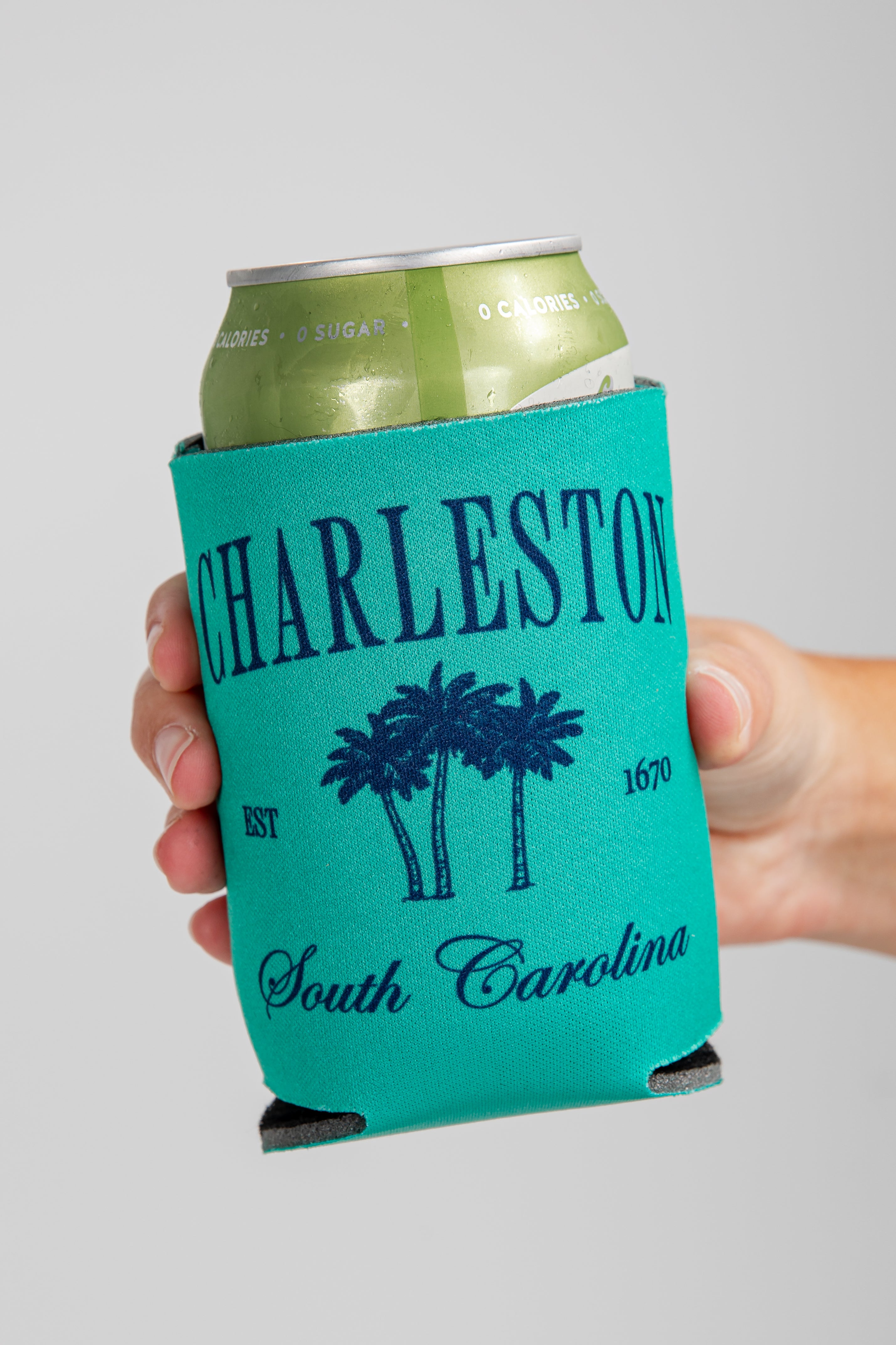 Teal can cooler with &