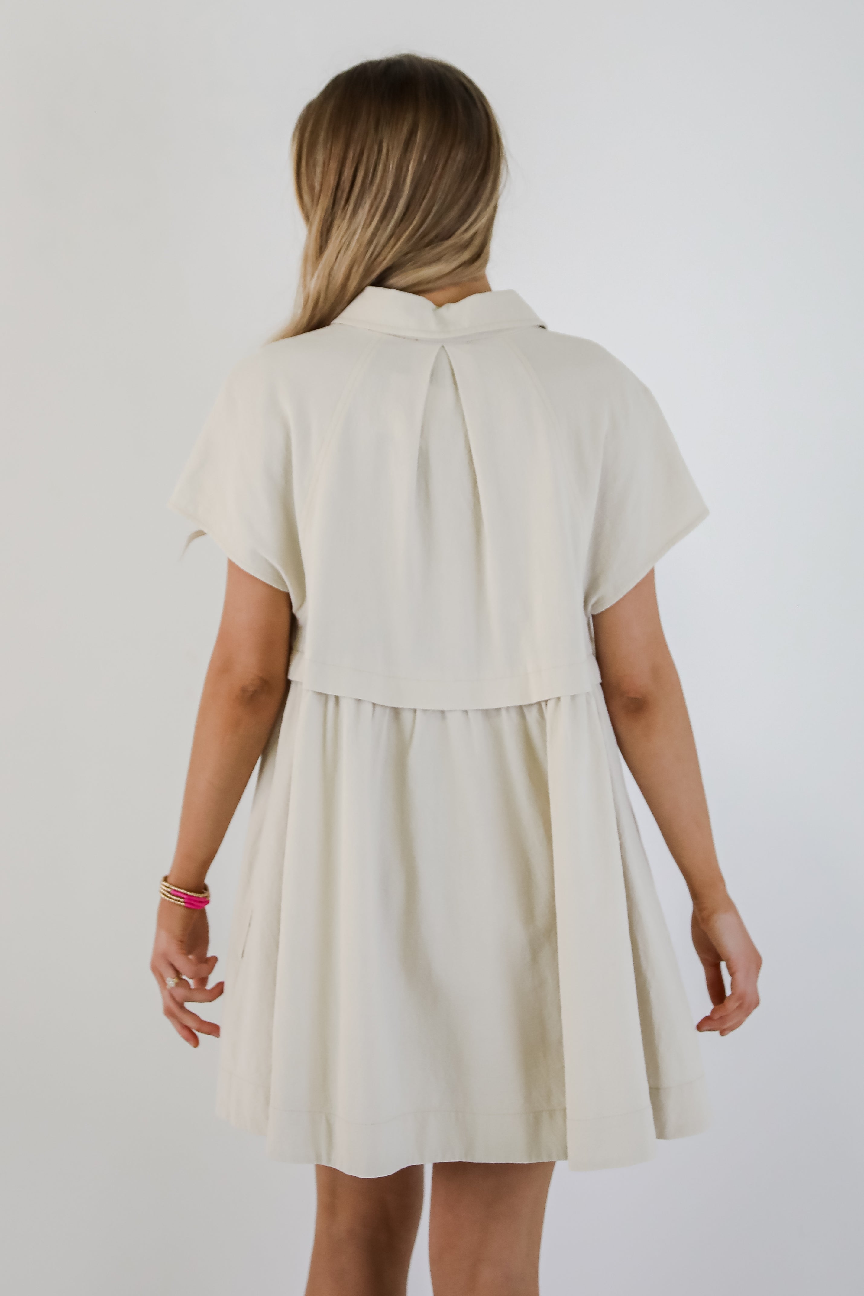 FINAL SALE - Lucky To Be Me Beige Babydoll Mini Dress