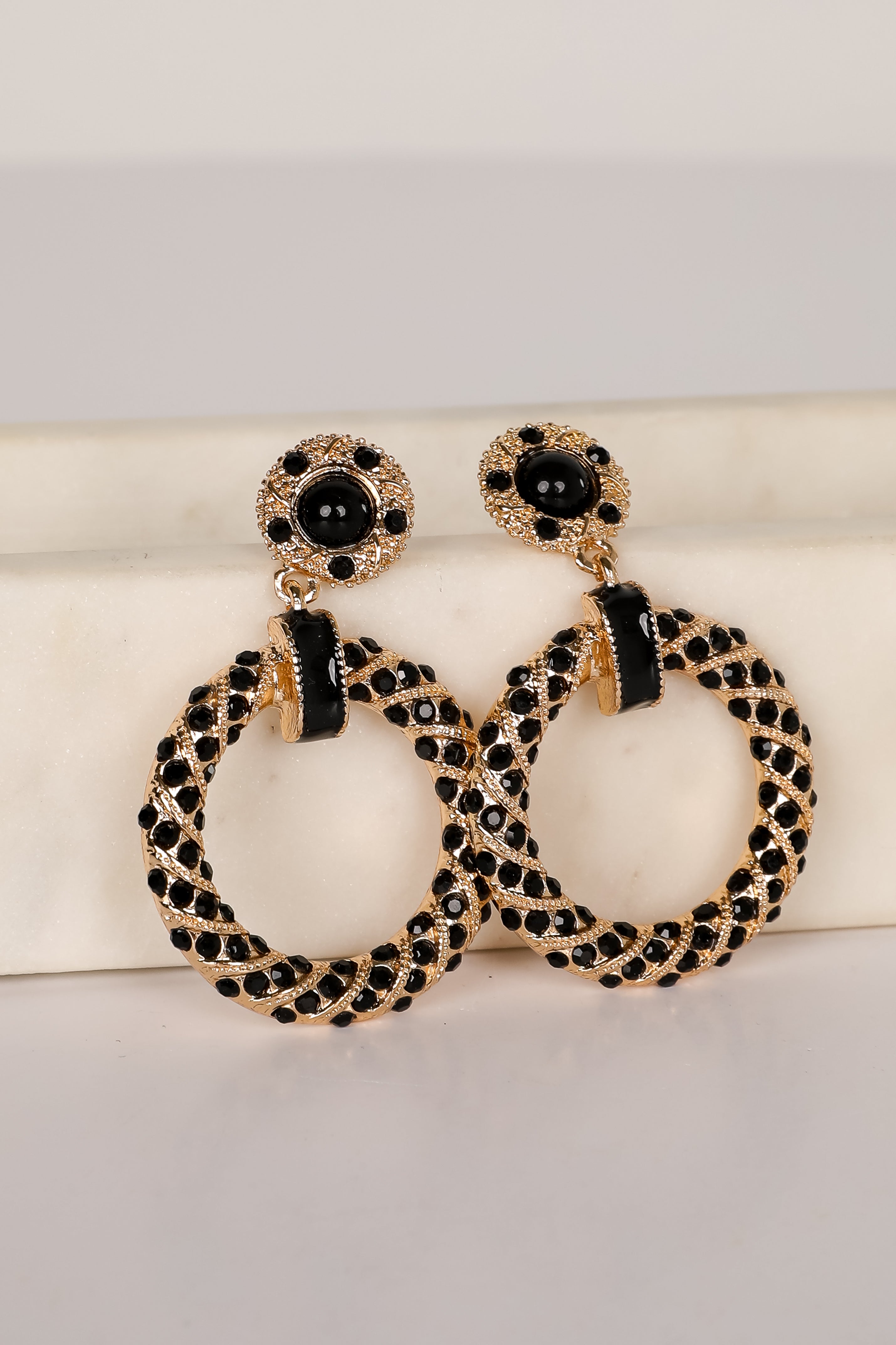 Carmen Black Circle Drop Earrings