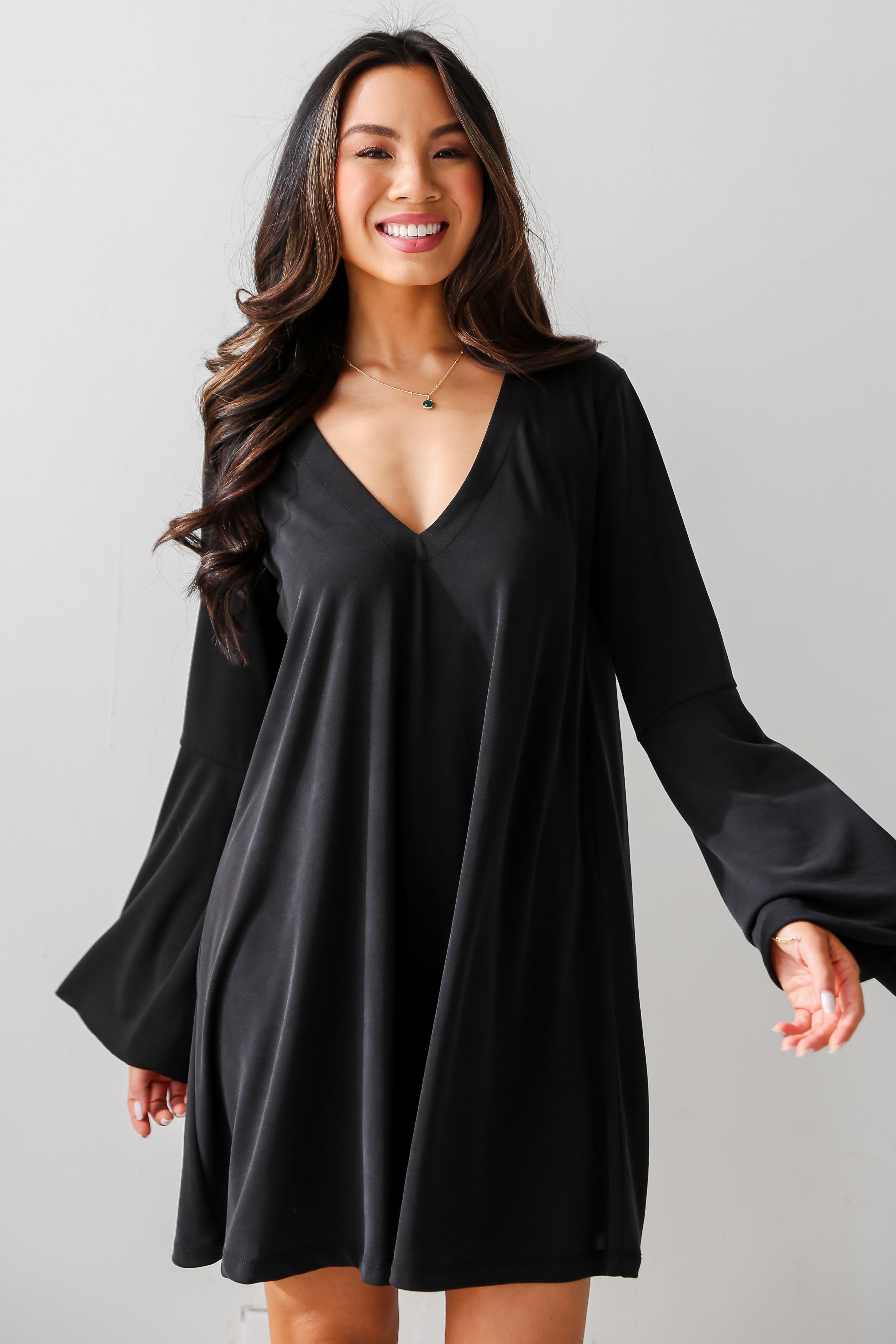trendy Black Bell Sleeve Mini Dress. Cheap Dresses. Online cheap dresses