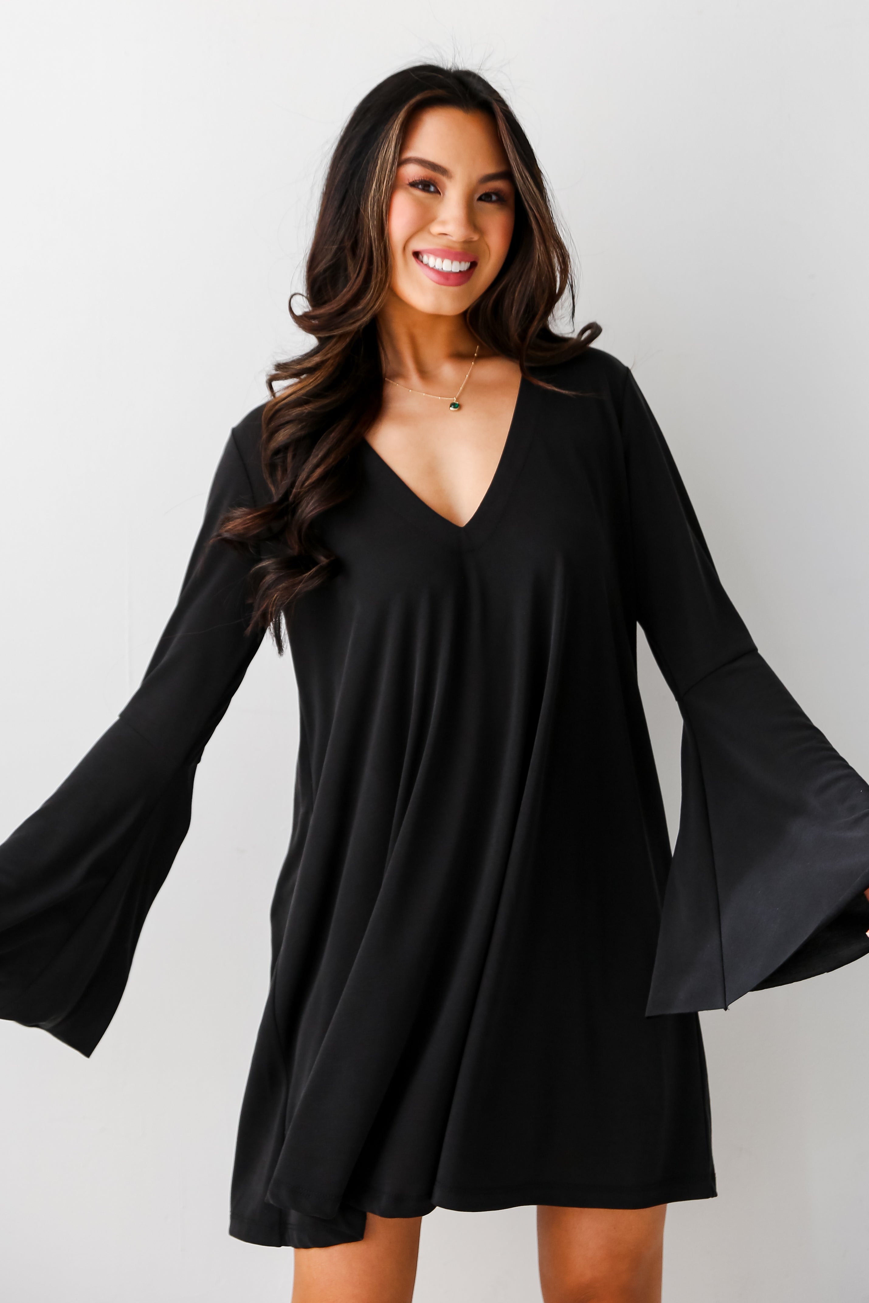 cute Black Bell Sleeve Mini Dress. Cheap Dresses. Online cheap dresses