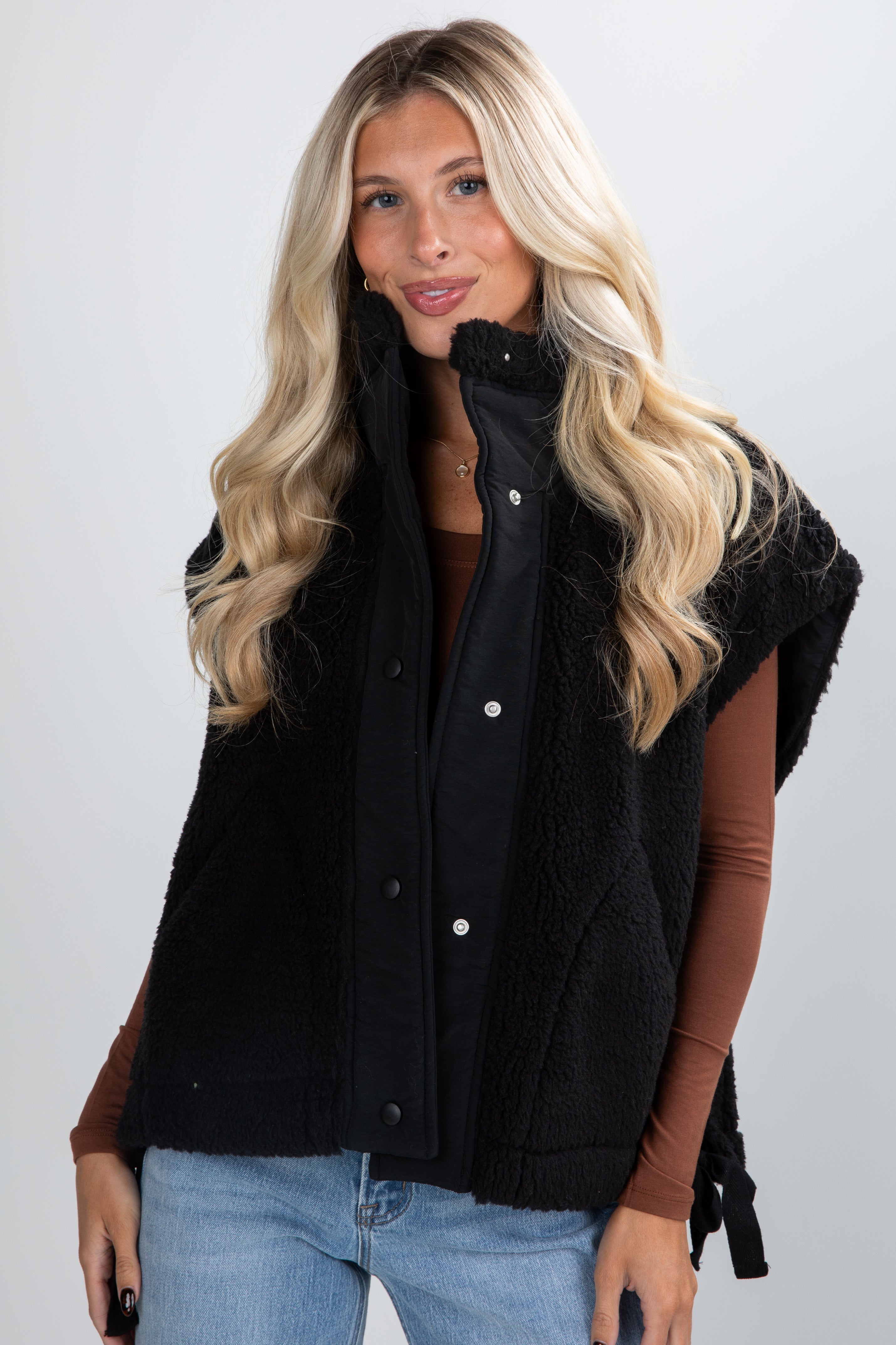 black sherpa vest