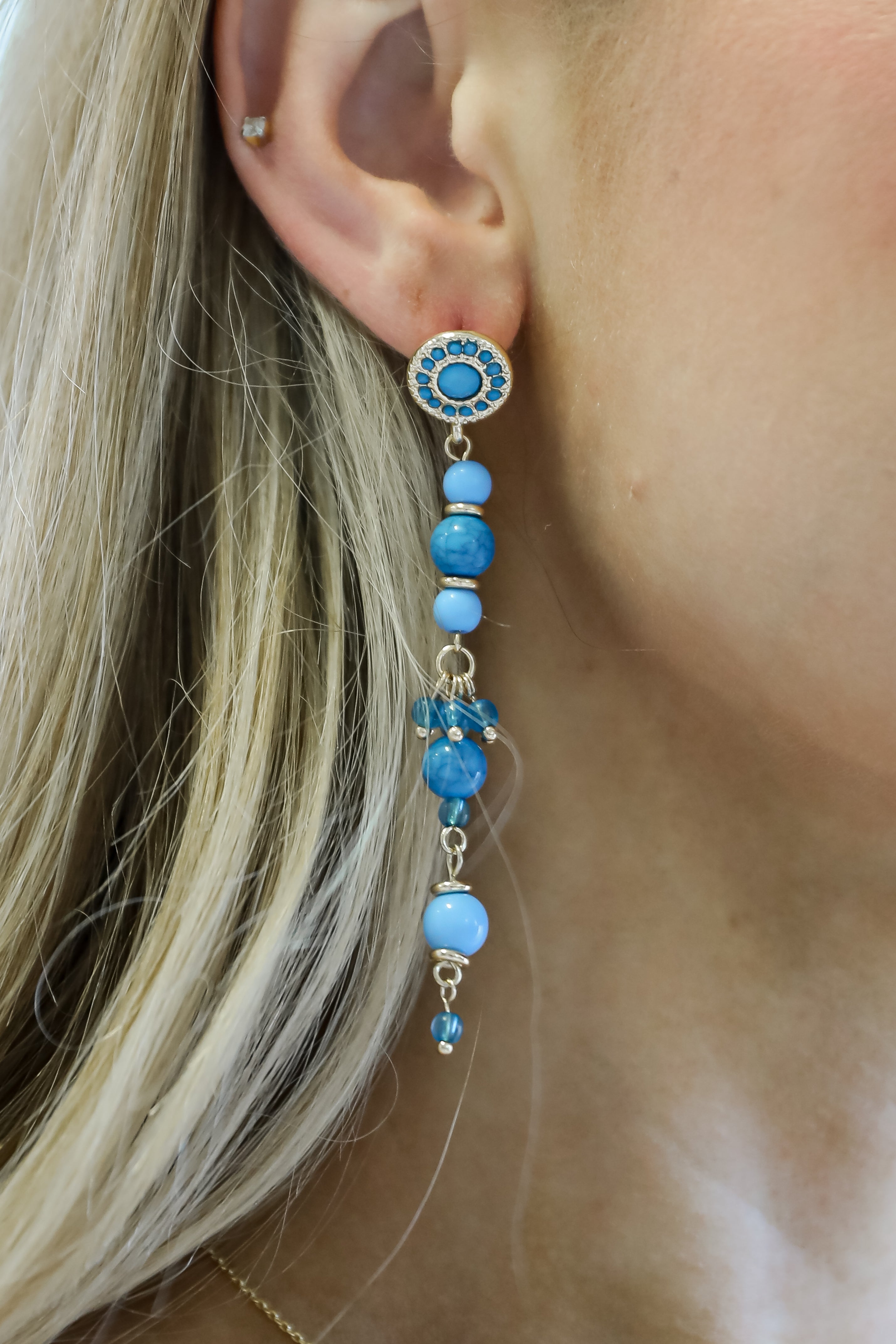 Rachel Blue Beaded Drop Earrings