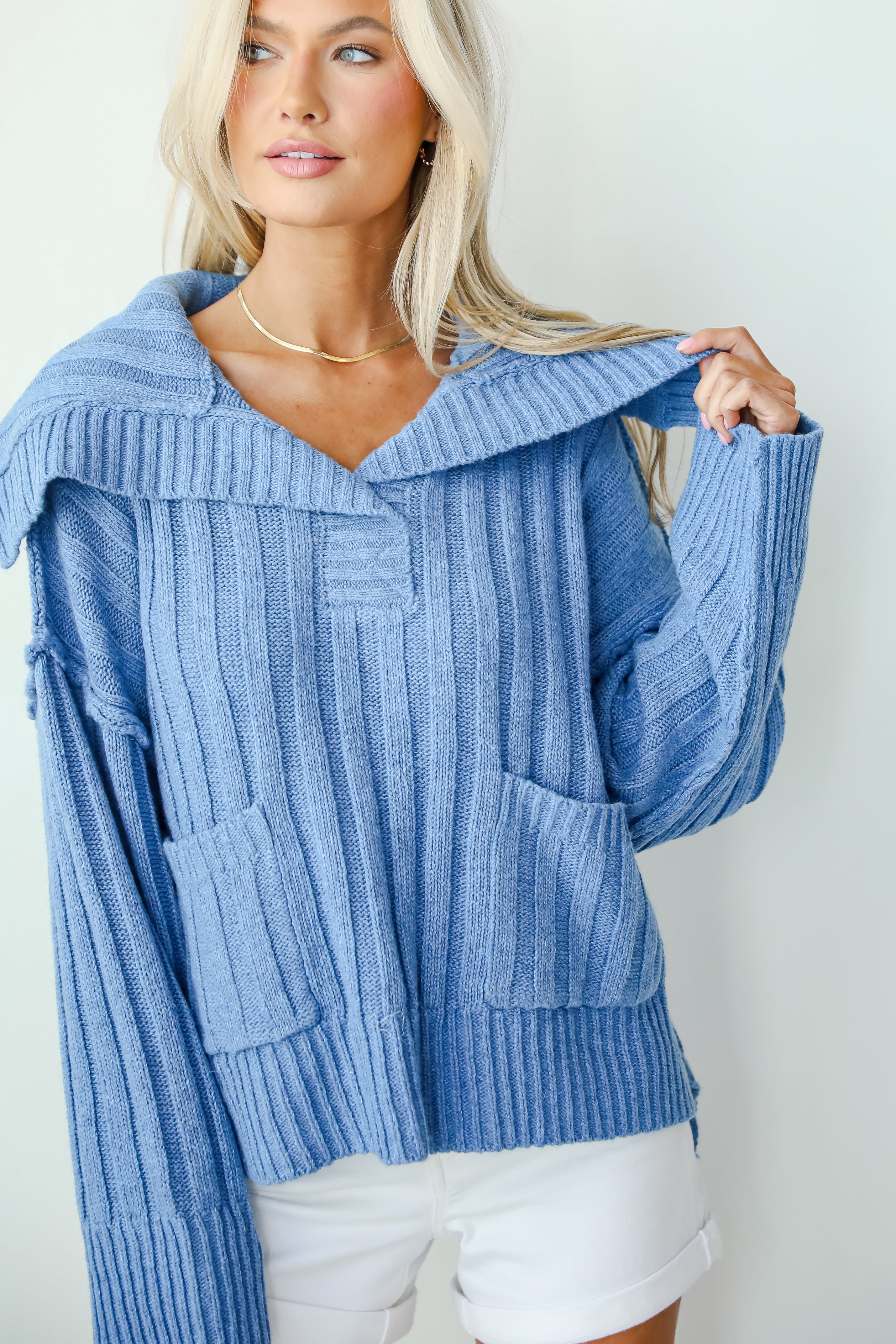 Happy Aesthetic Blue Collared Sweater