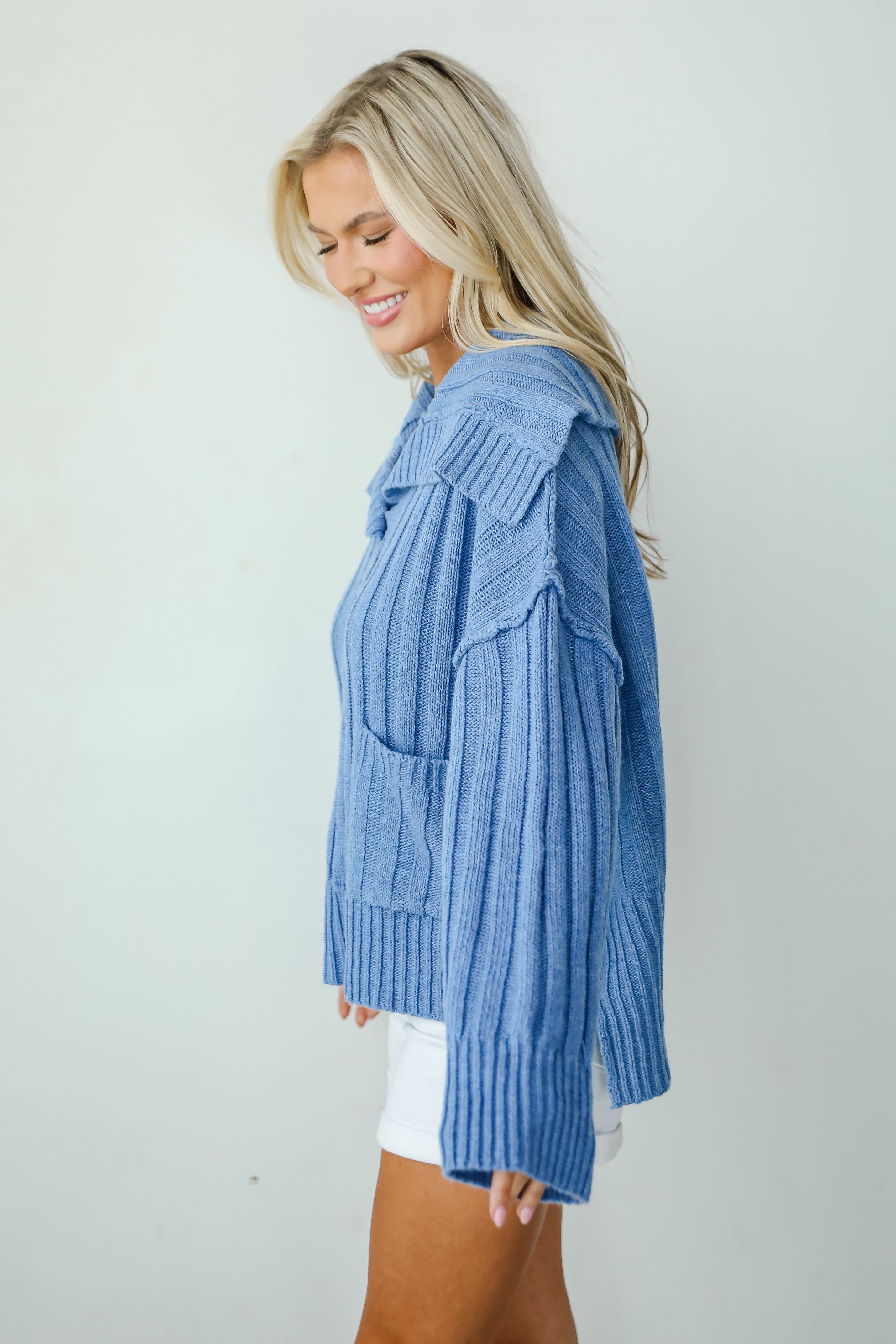 Happy Aesthetic Blue Collared Sweater