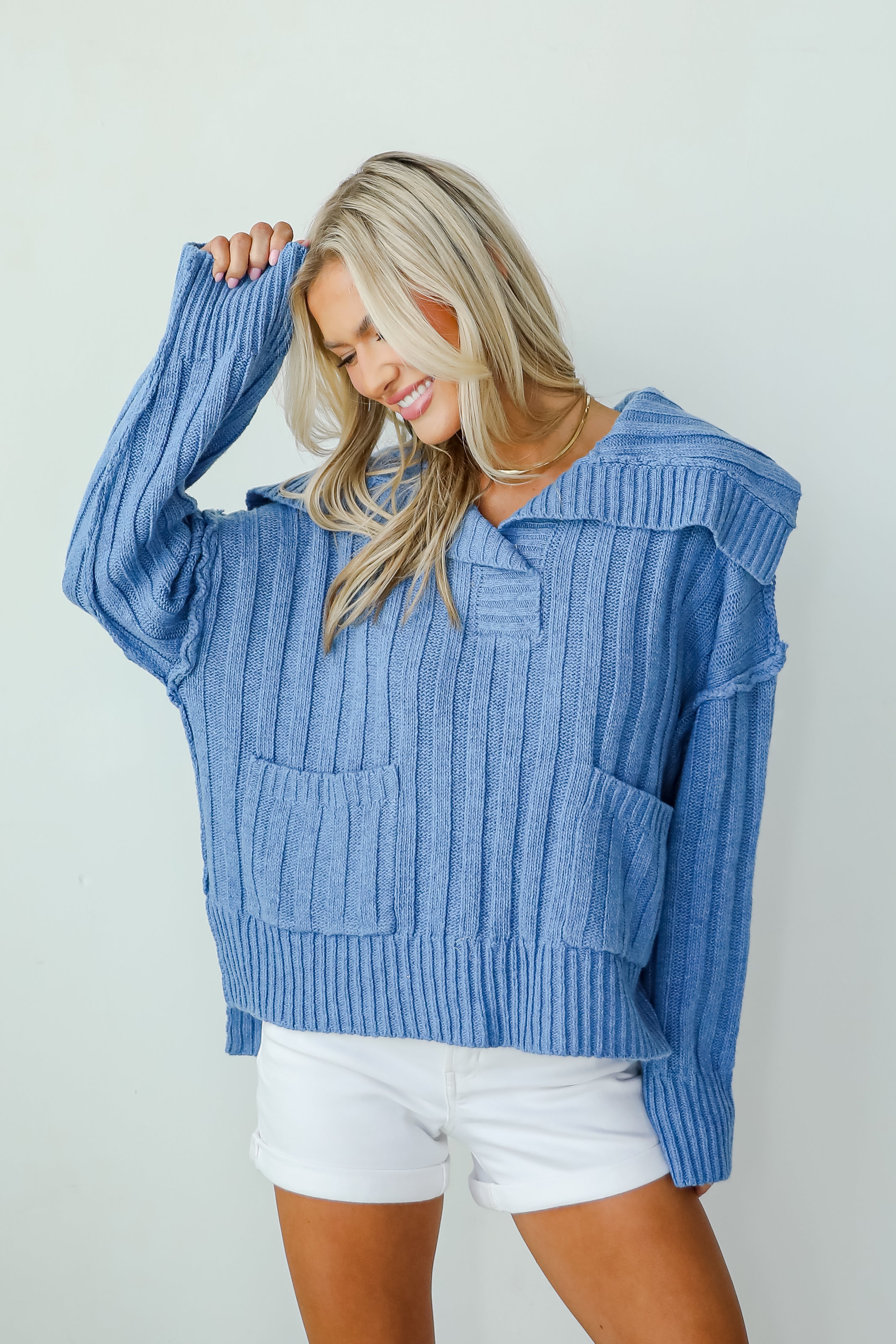 Happy Aesthetic Blue Collared Sweater
