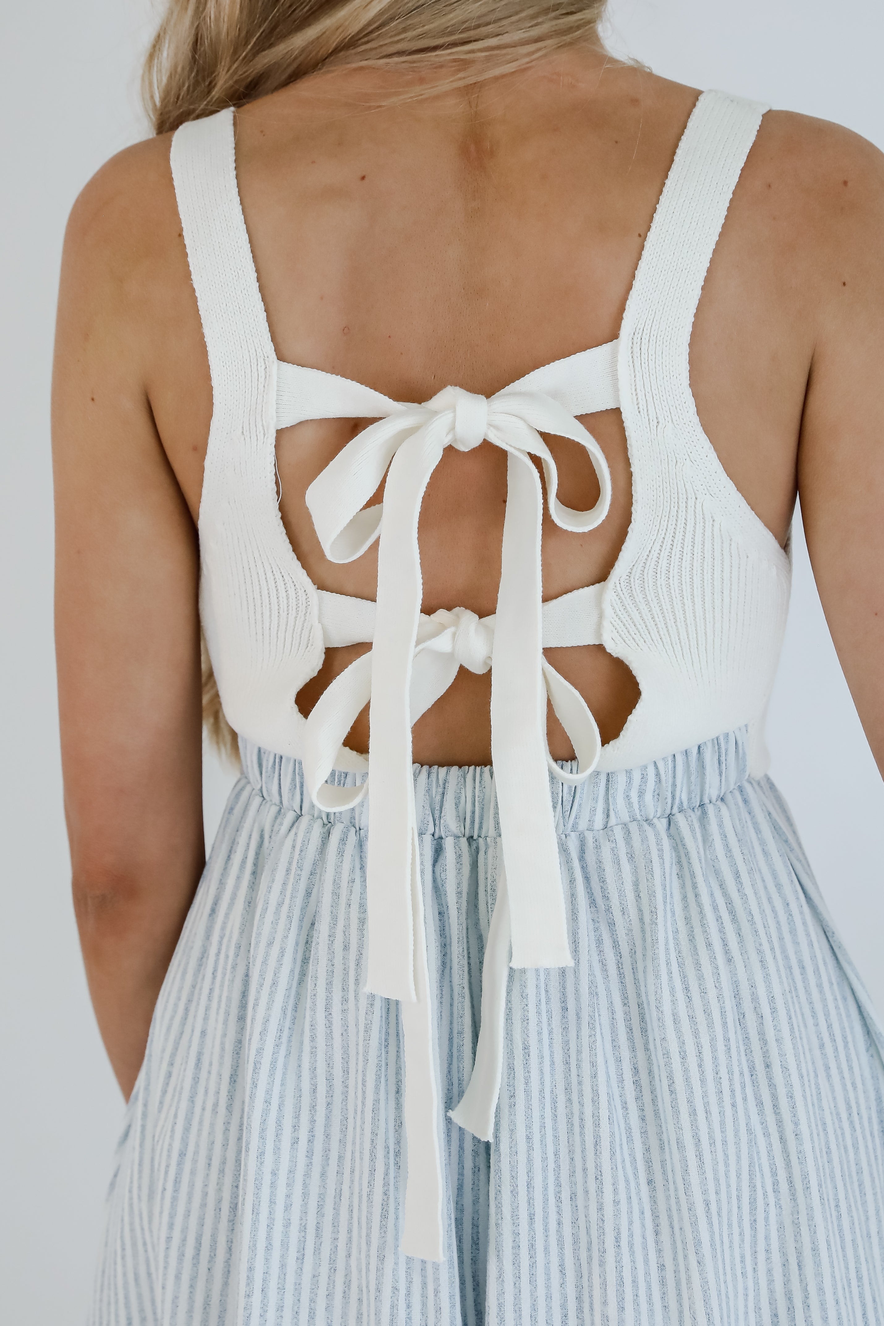 Off To The Shore Blue Striped Contrast Midi Dress