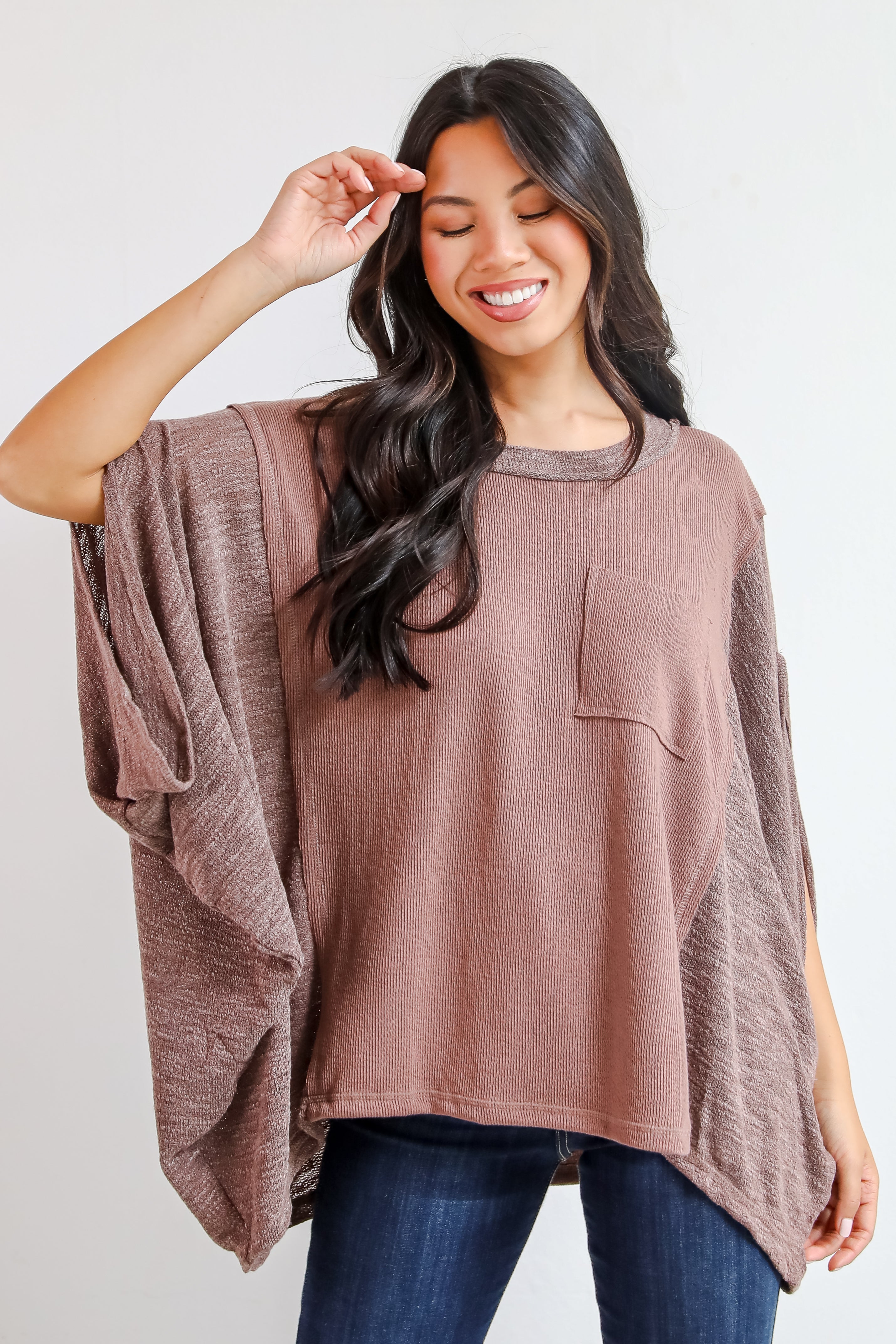 Essential Coziness Brown Oversized Knit Top