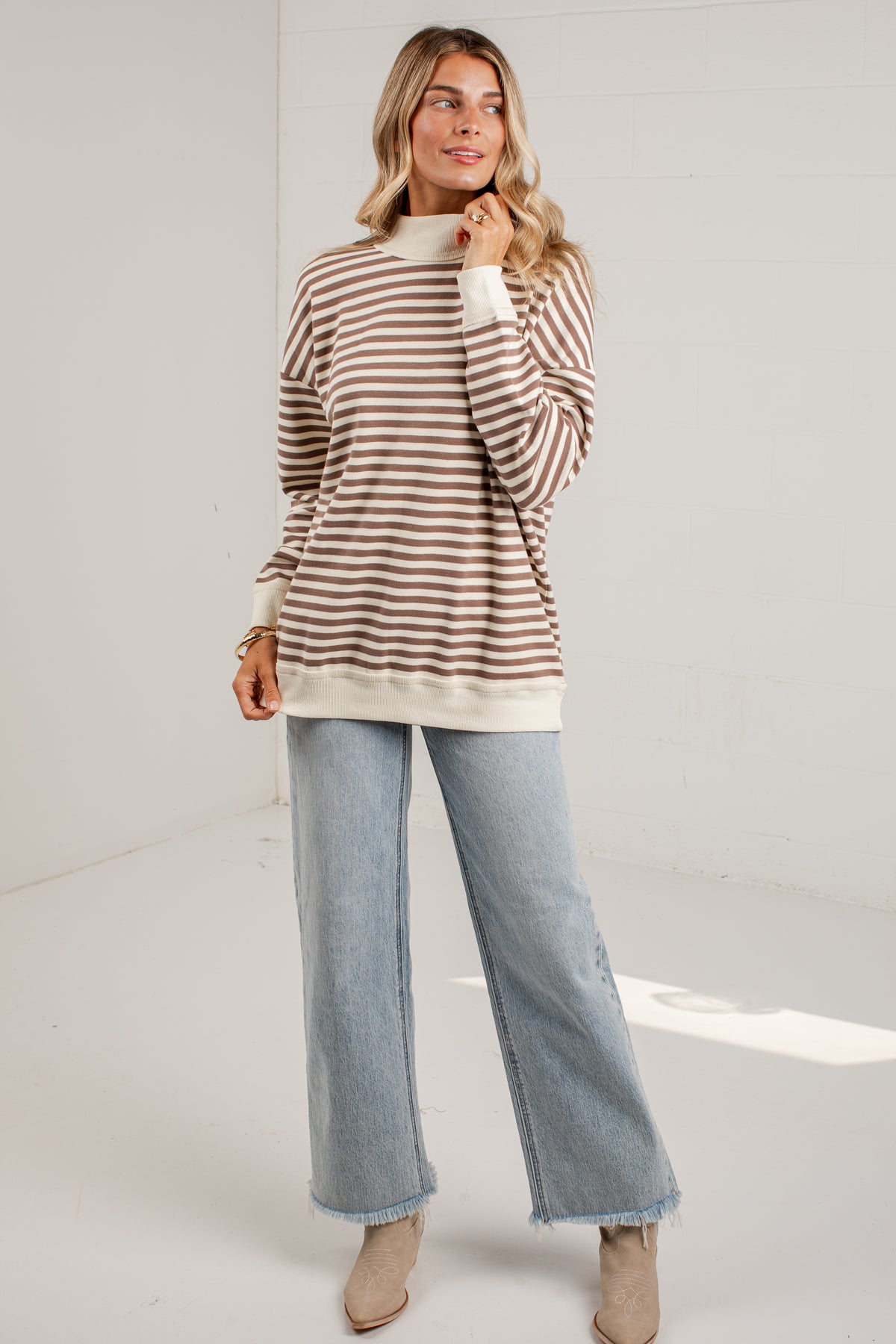 Always Fun Striped Mock Neck Top
