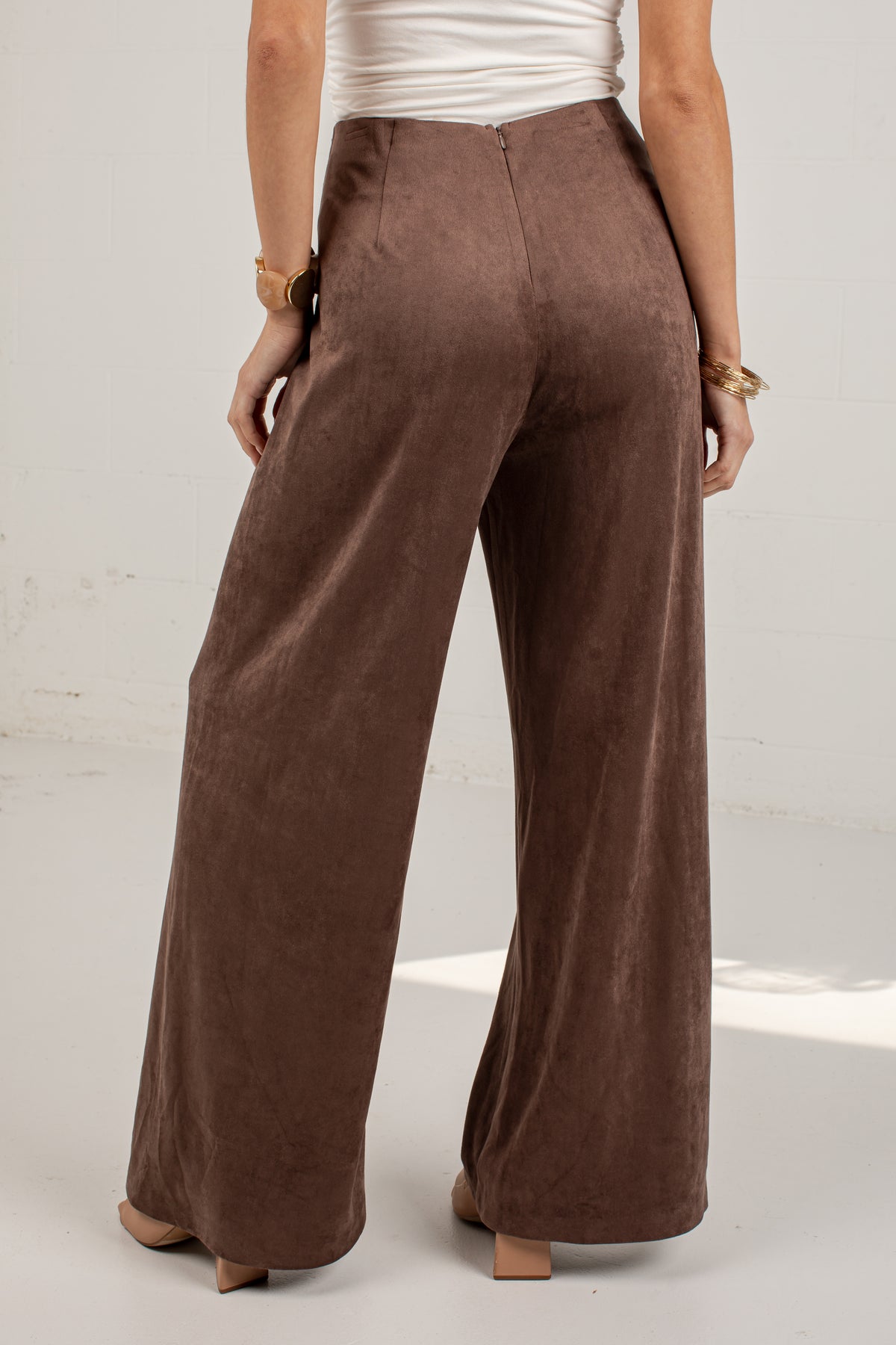 Pumpkin Lane Brown Suede Wide Leg Pants