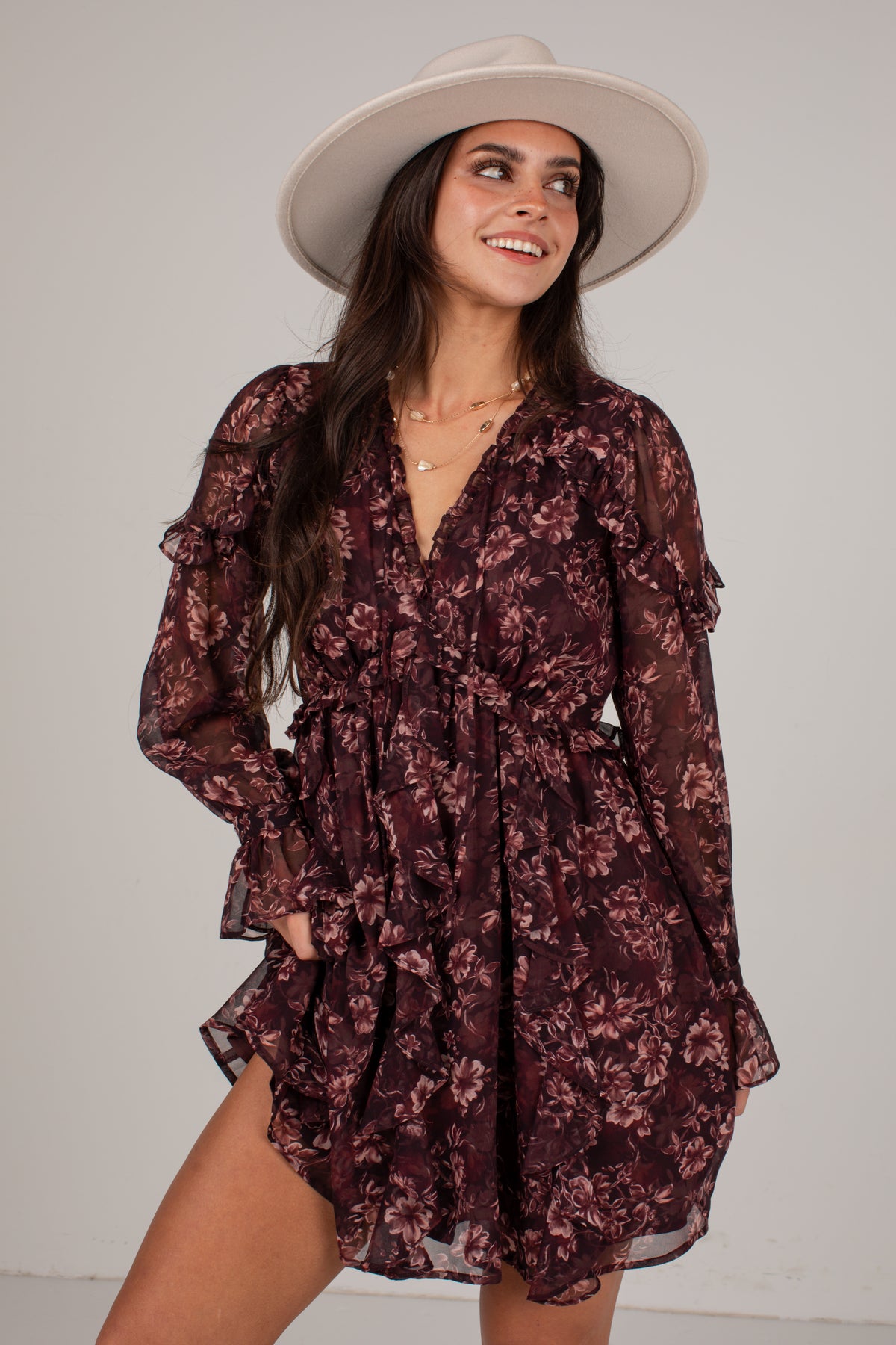 Love Every Detail Burgundy Floral Mini Dress