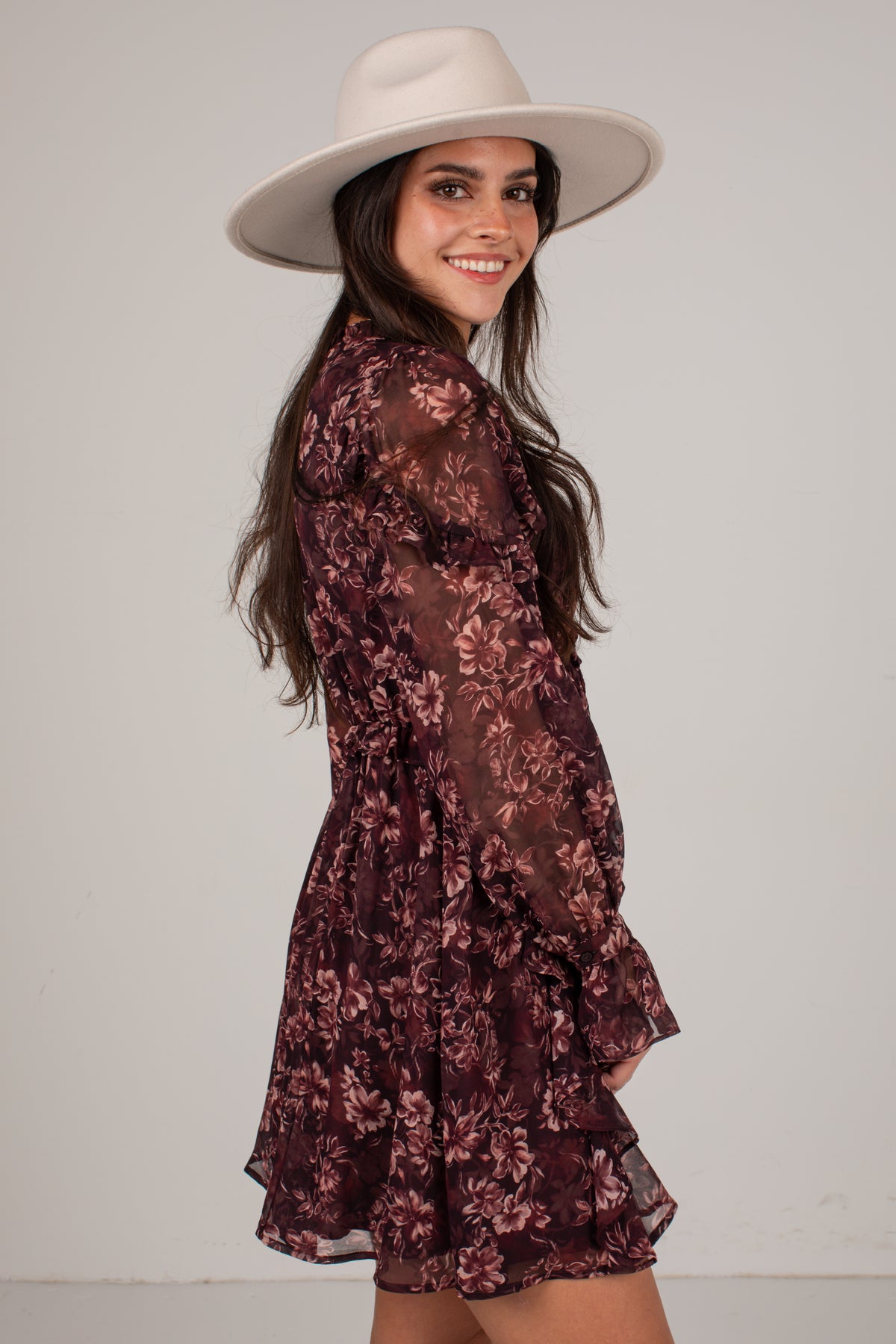 Love Every Detail Burgundy Floral Mini Dress