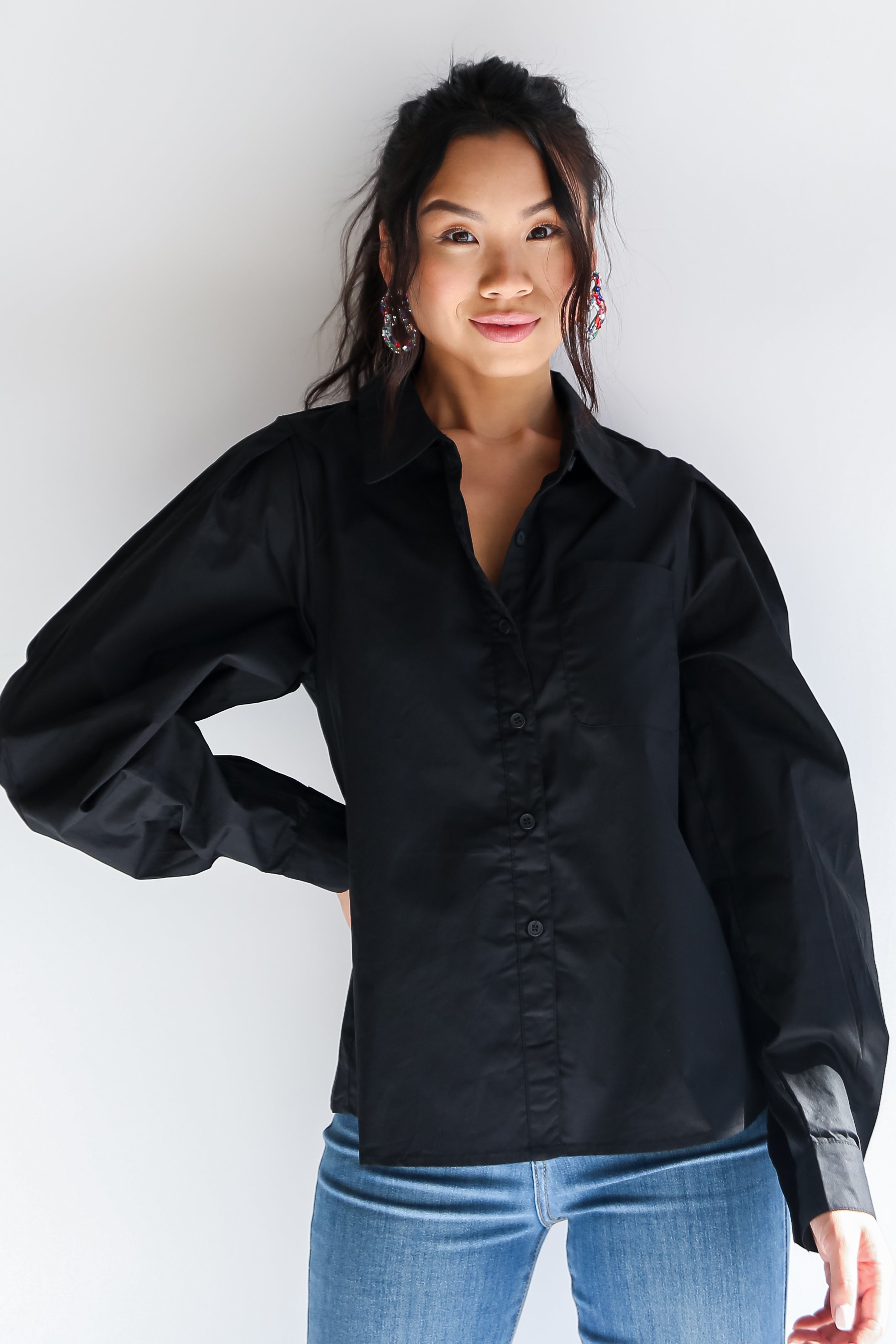 black Button-Up Blouse front view