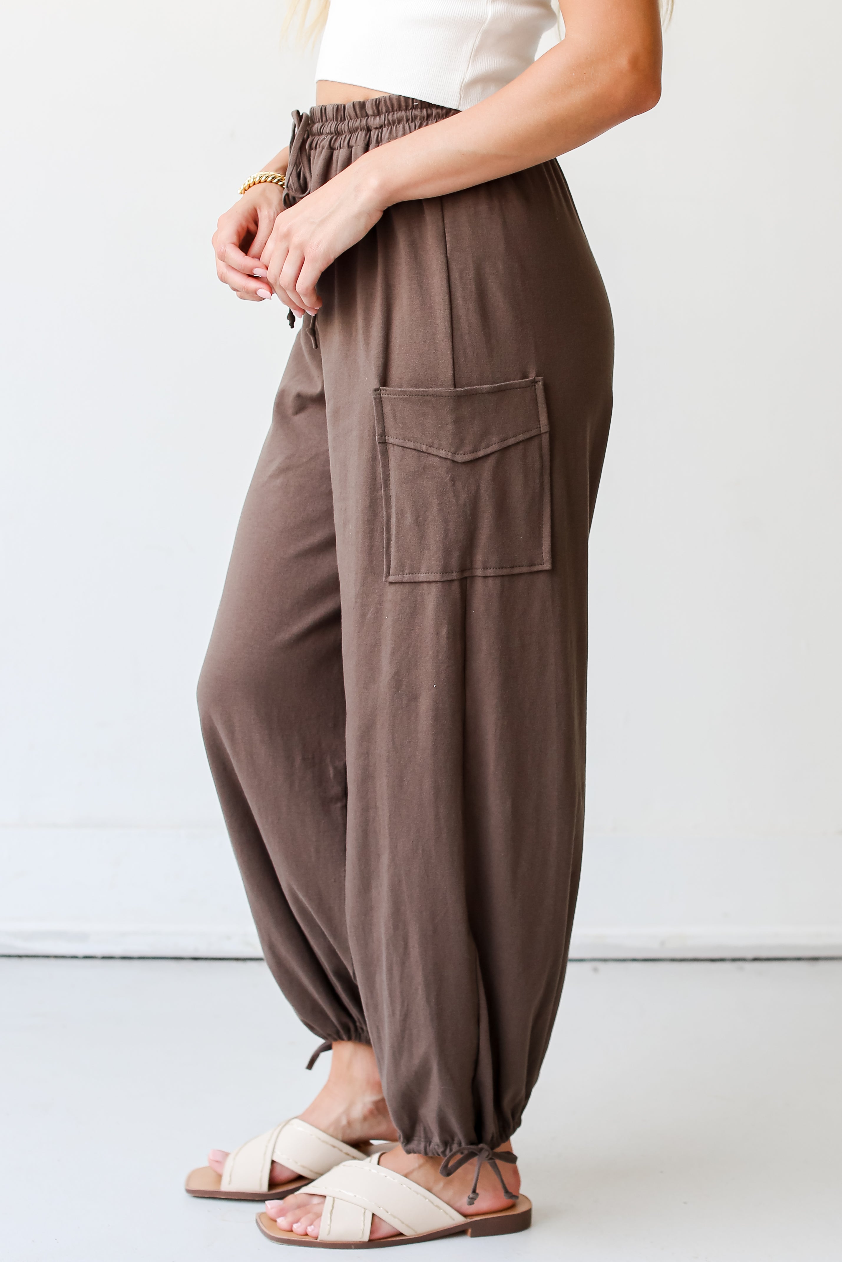 olive cargo Joggers side view