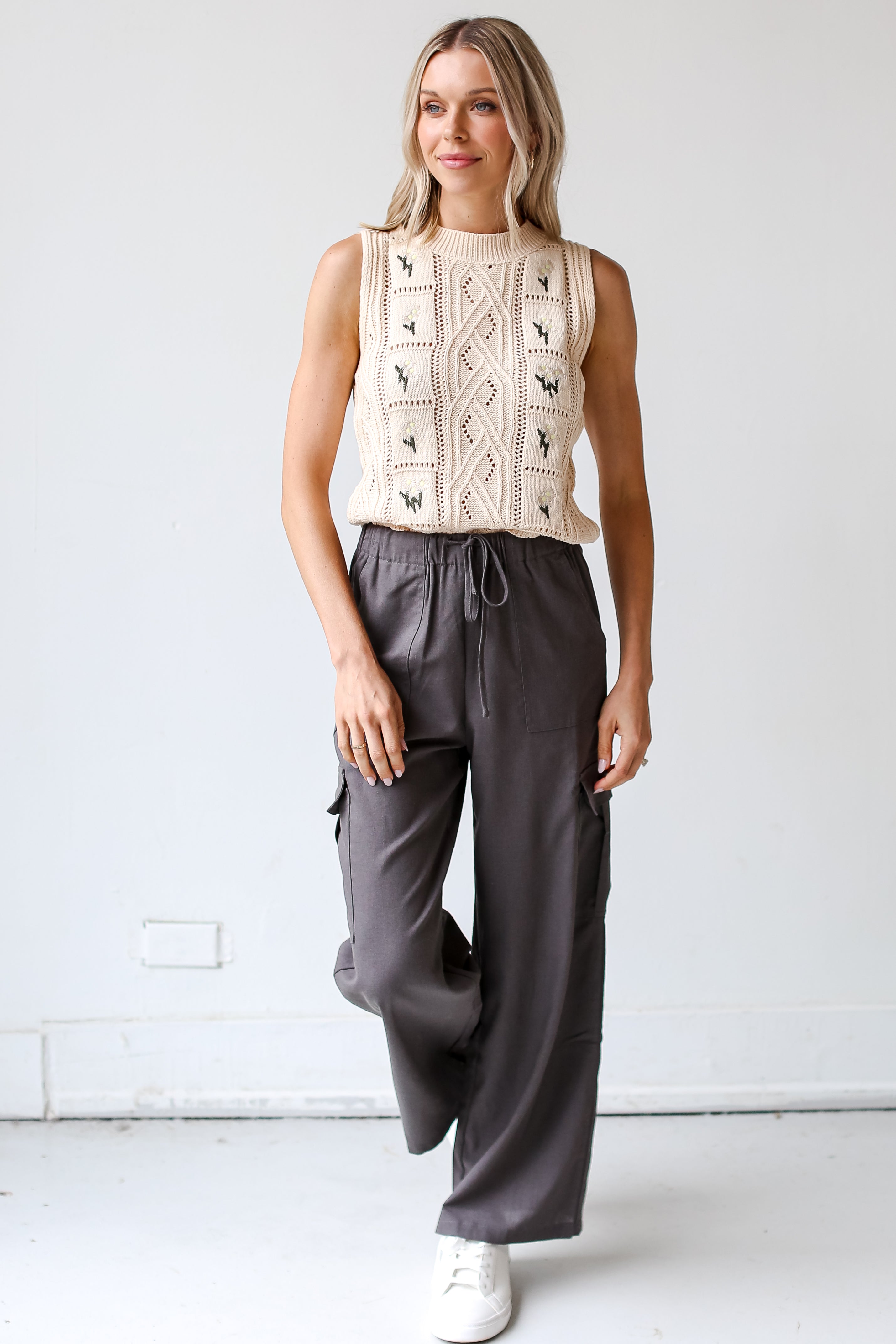 charcoal Cargo Pants front view