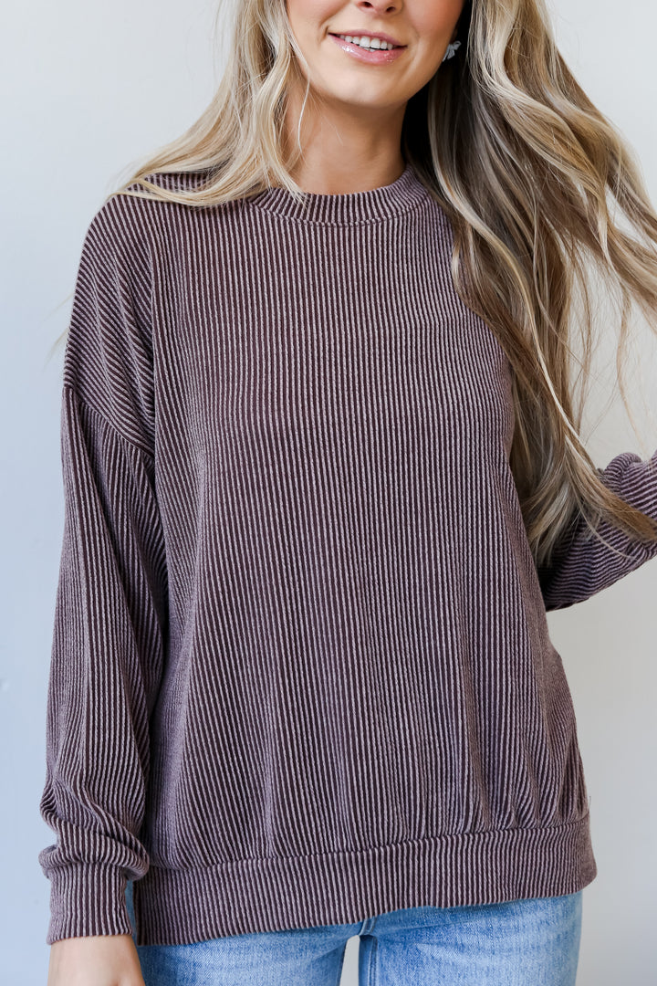 cute brown Corded Oversized Pullover
