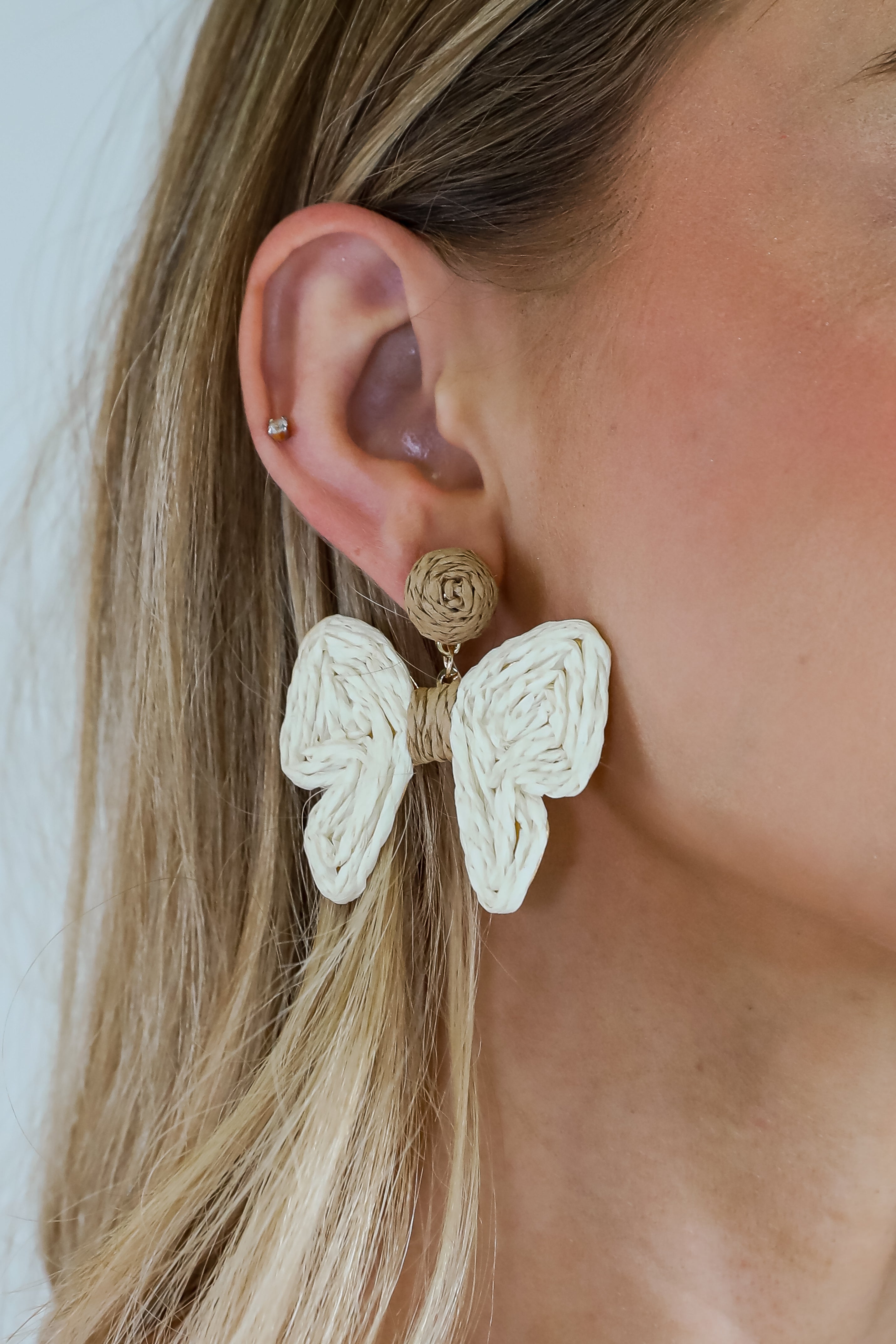 Olivia Cream Straw Bow Earrings
