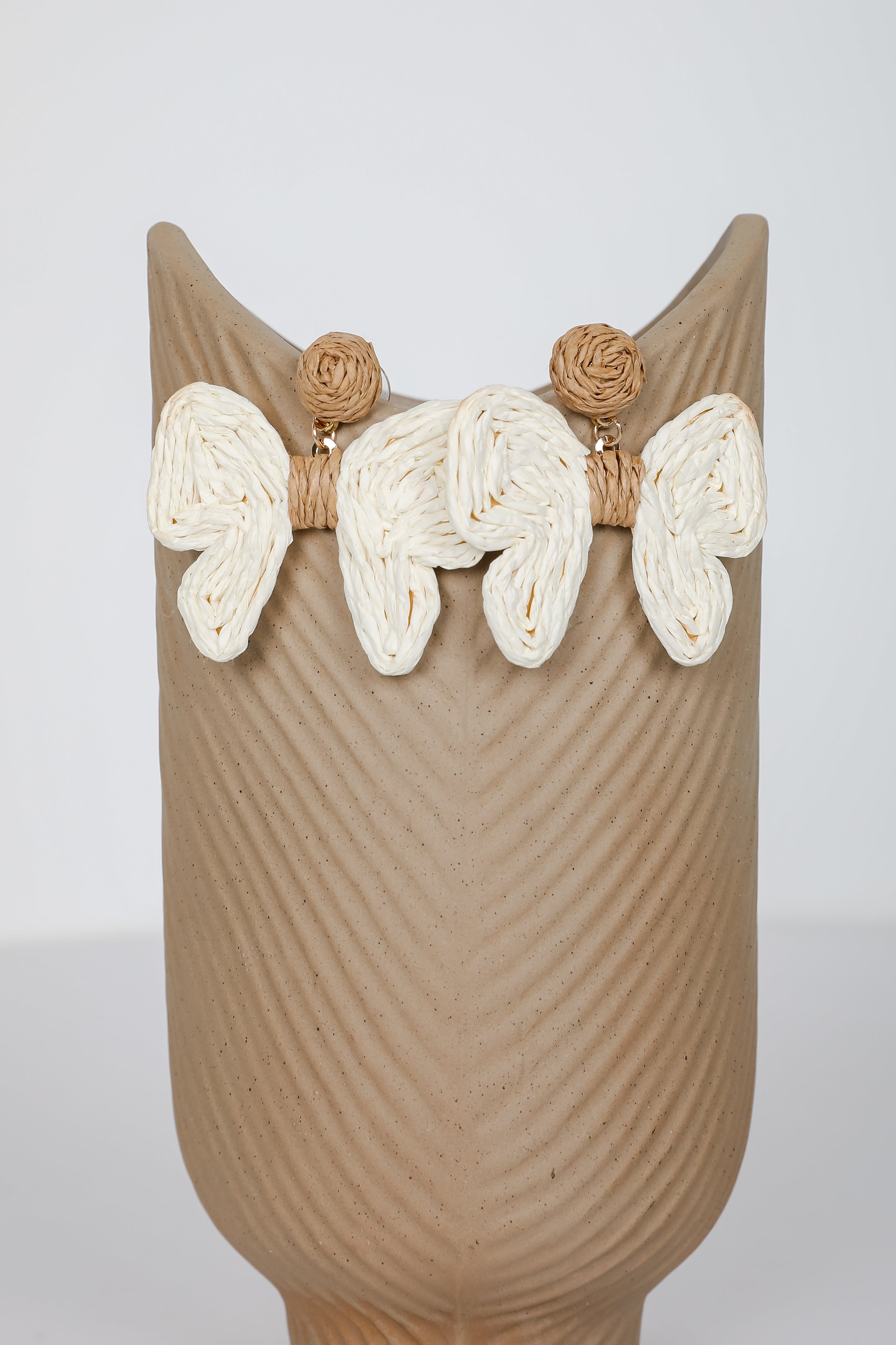 Olivia Cream Straw Bow Earrings
