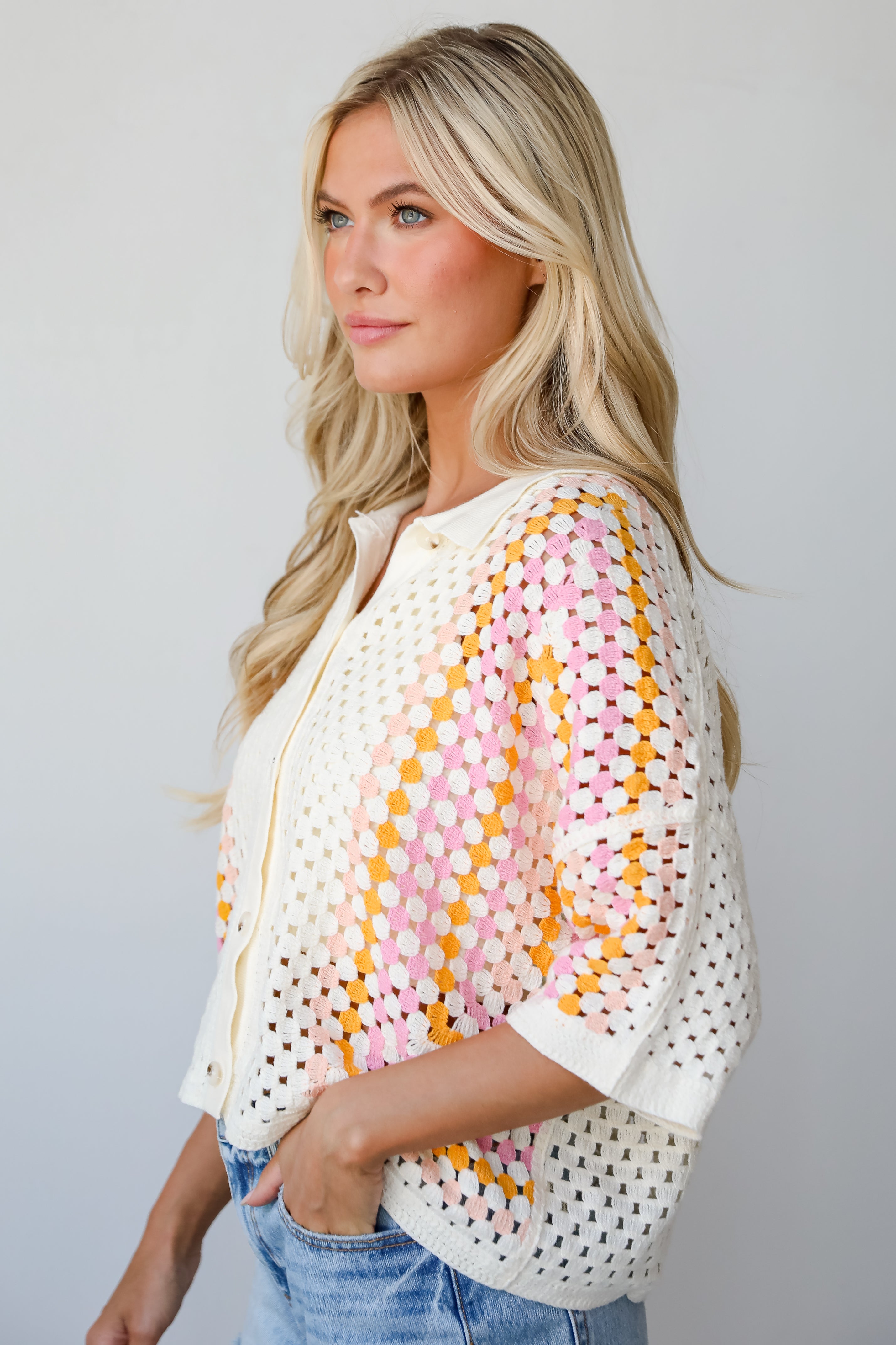Adorable Enthusiasm Natural Crochet Knit Top. Cute Vacation Tops For Women
