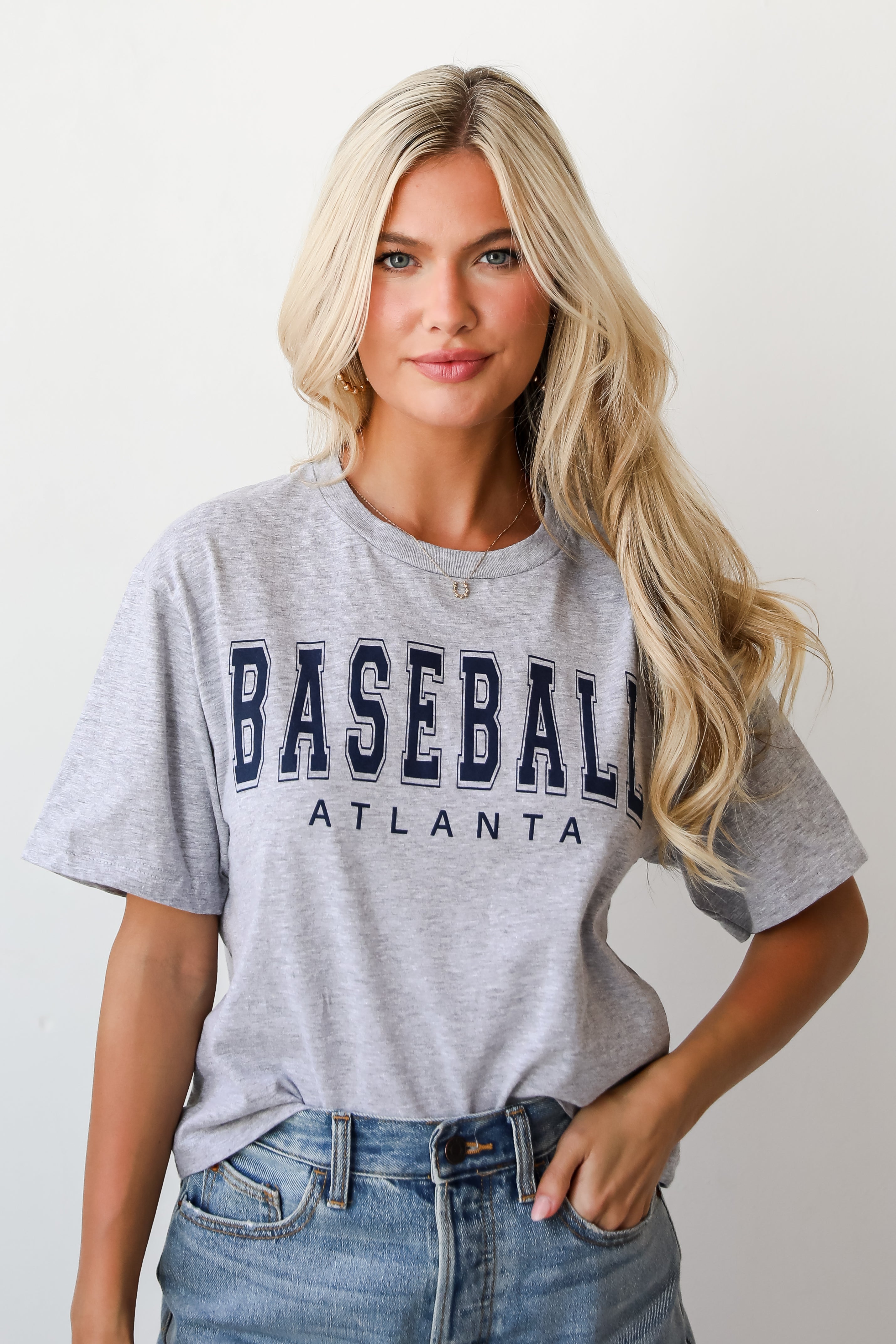 heather grey Baseball Atlanta Cropped Tee for women
