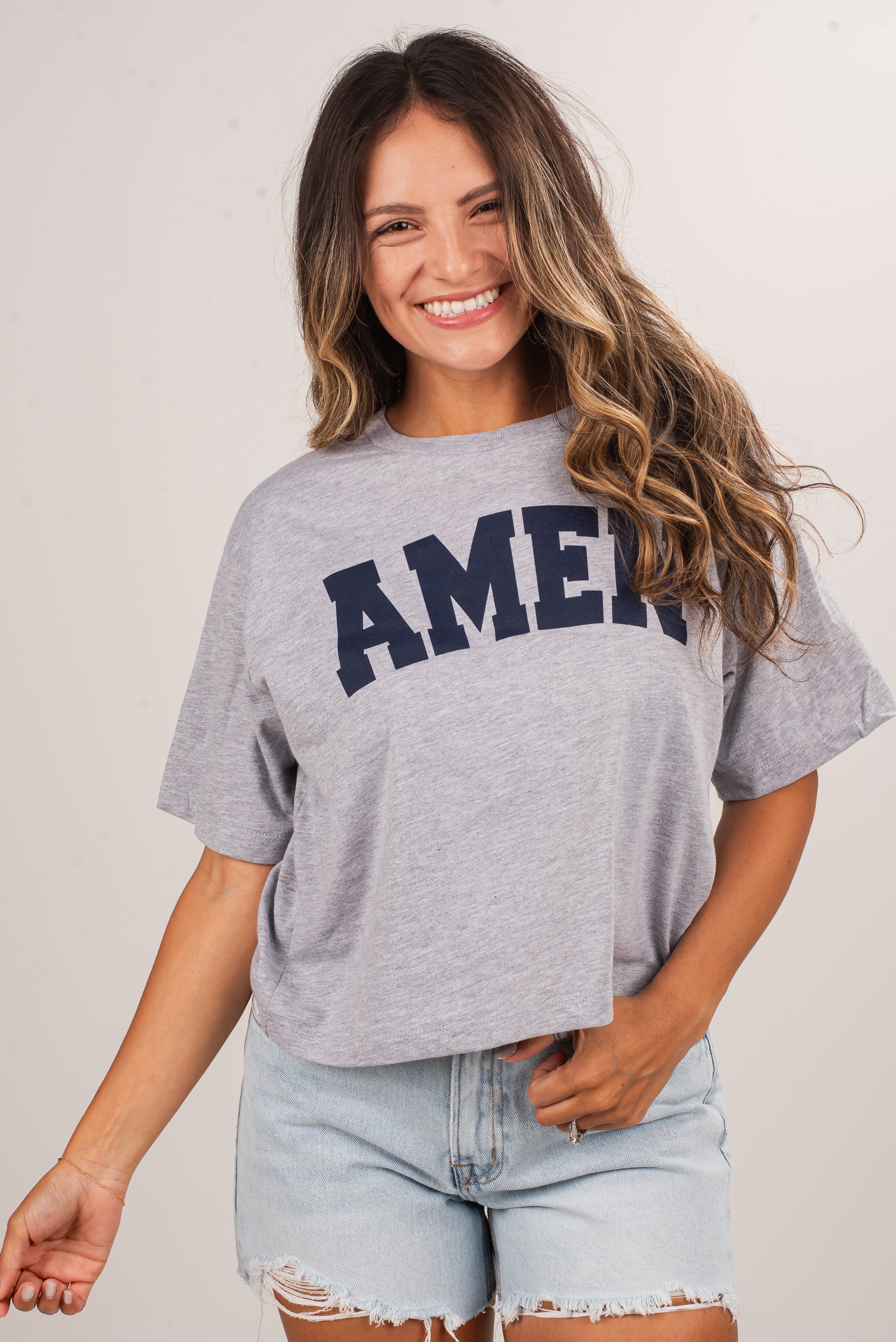 Heather Grey Amen Cropped Tee
