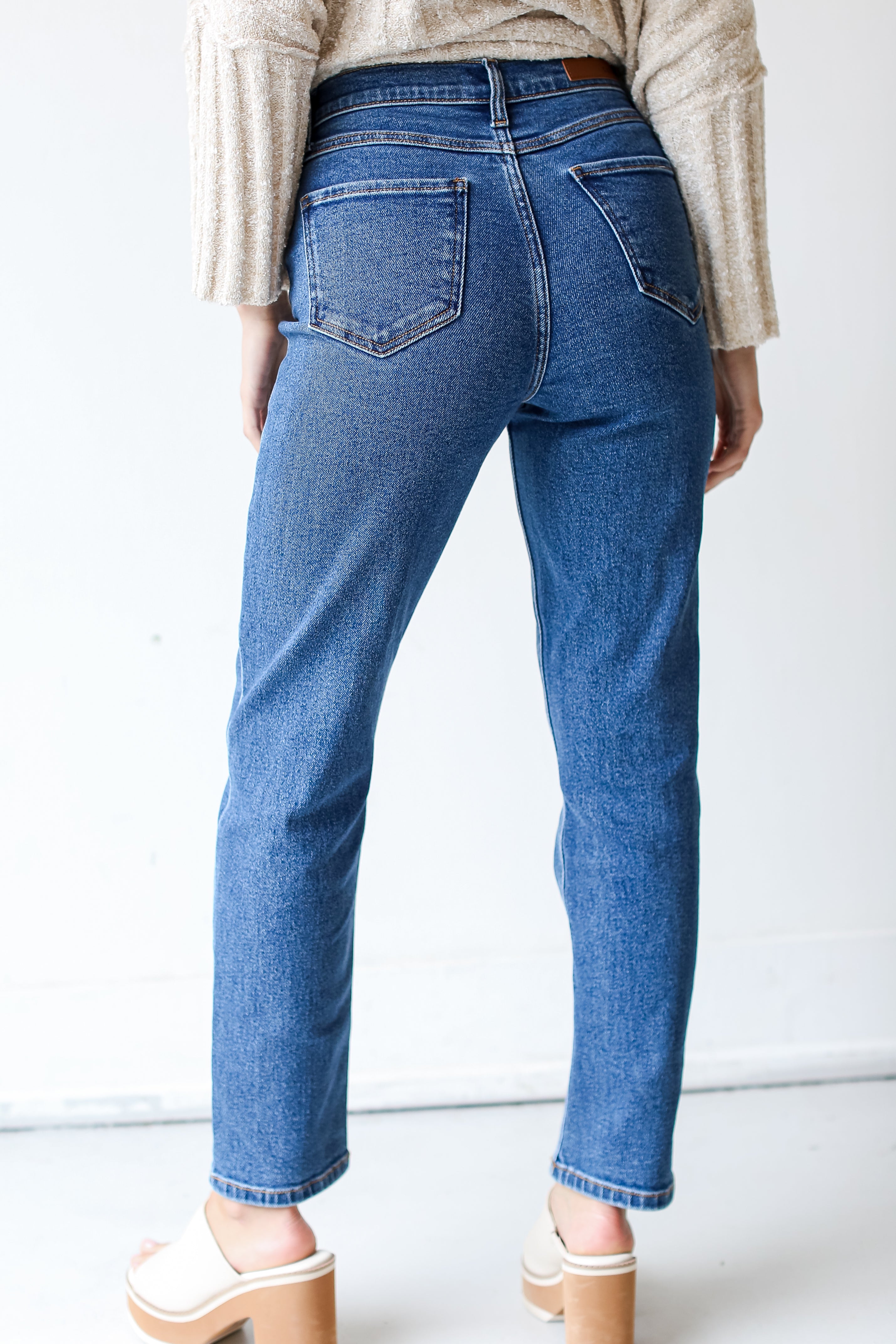 dark wash Mom Jeans back view