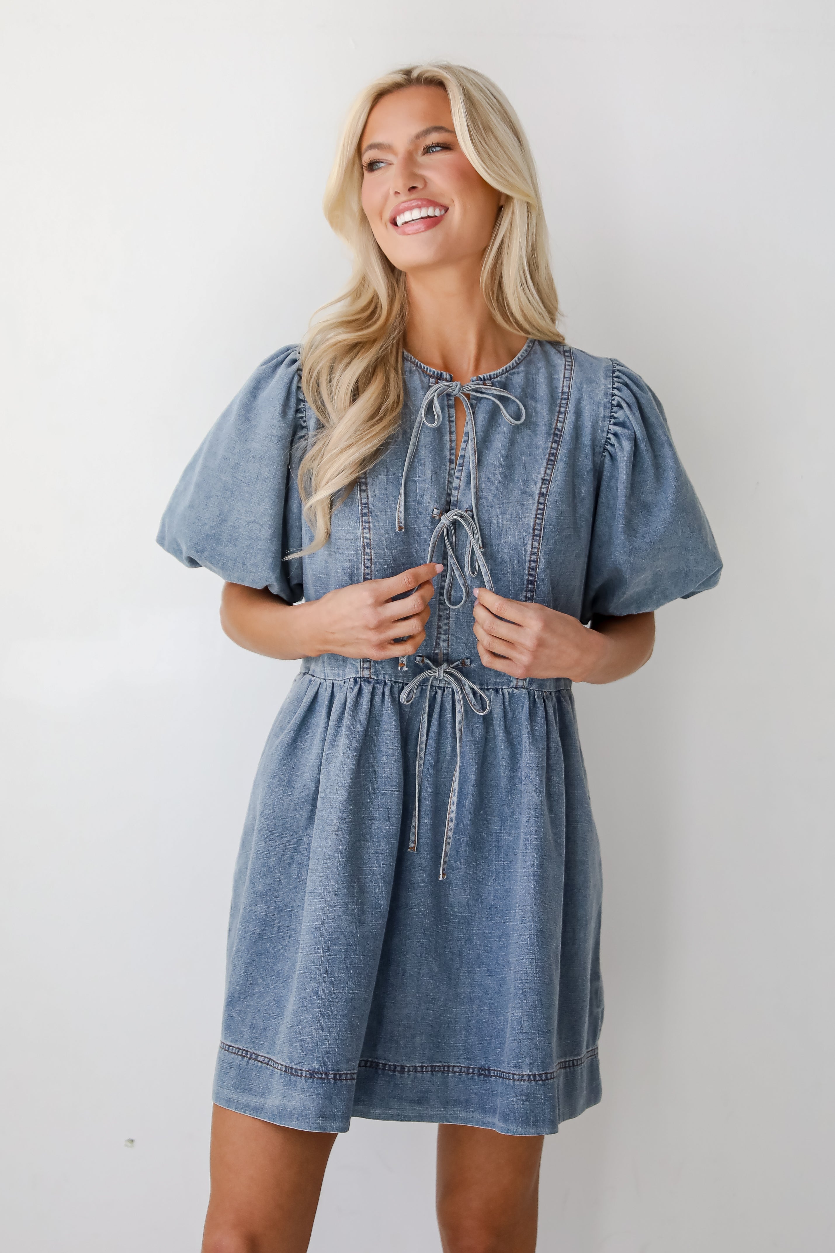 Sunny Journey Denim Babydoll Mini Dress