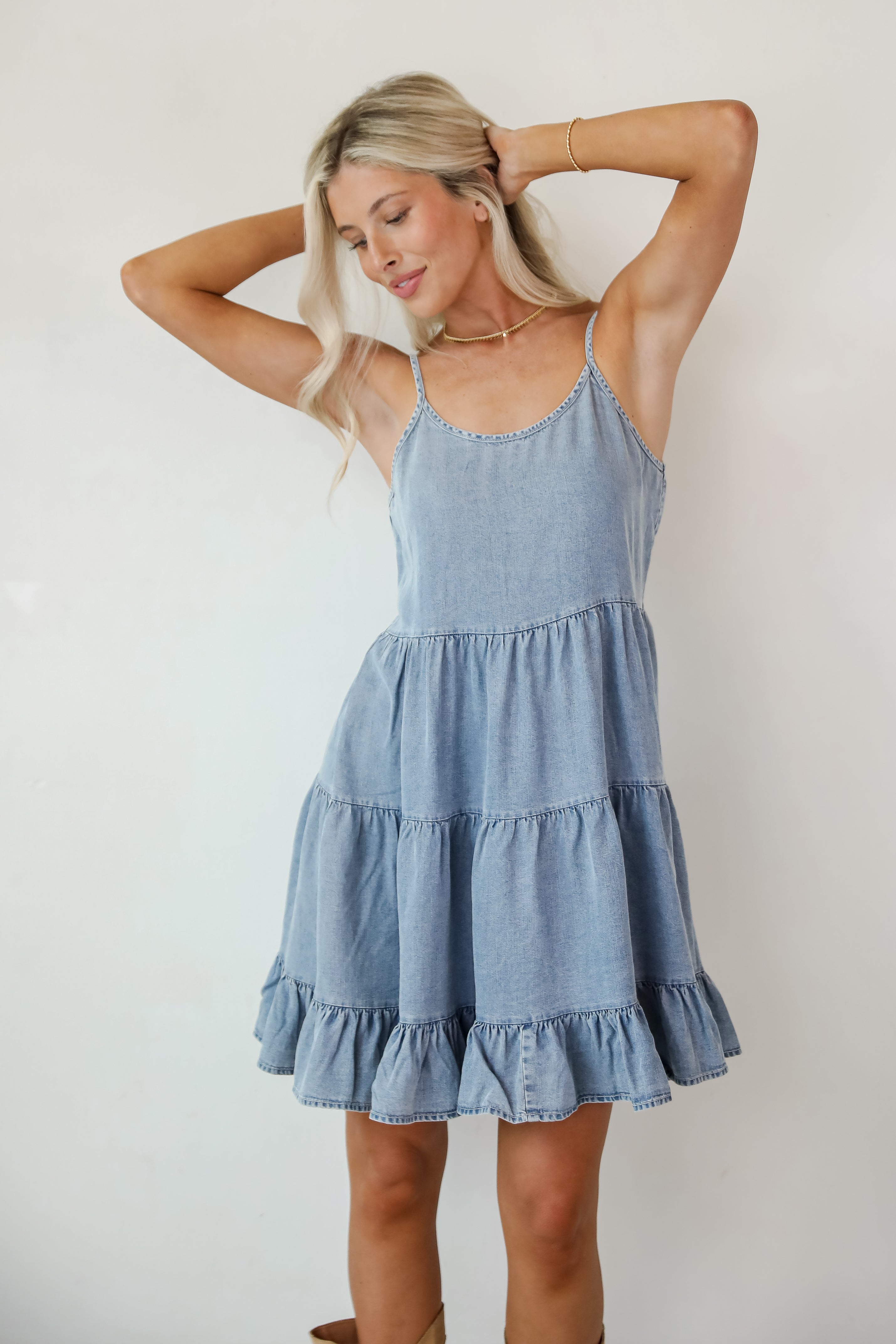 Abundance Of Love Denim Tiered Mini Dress
