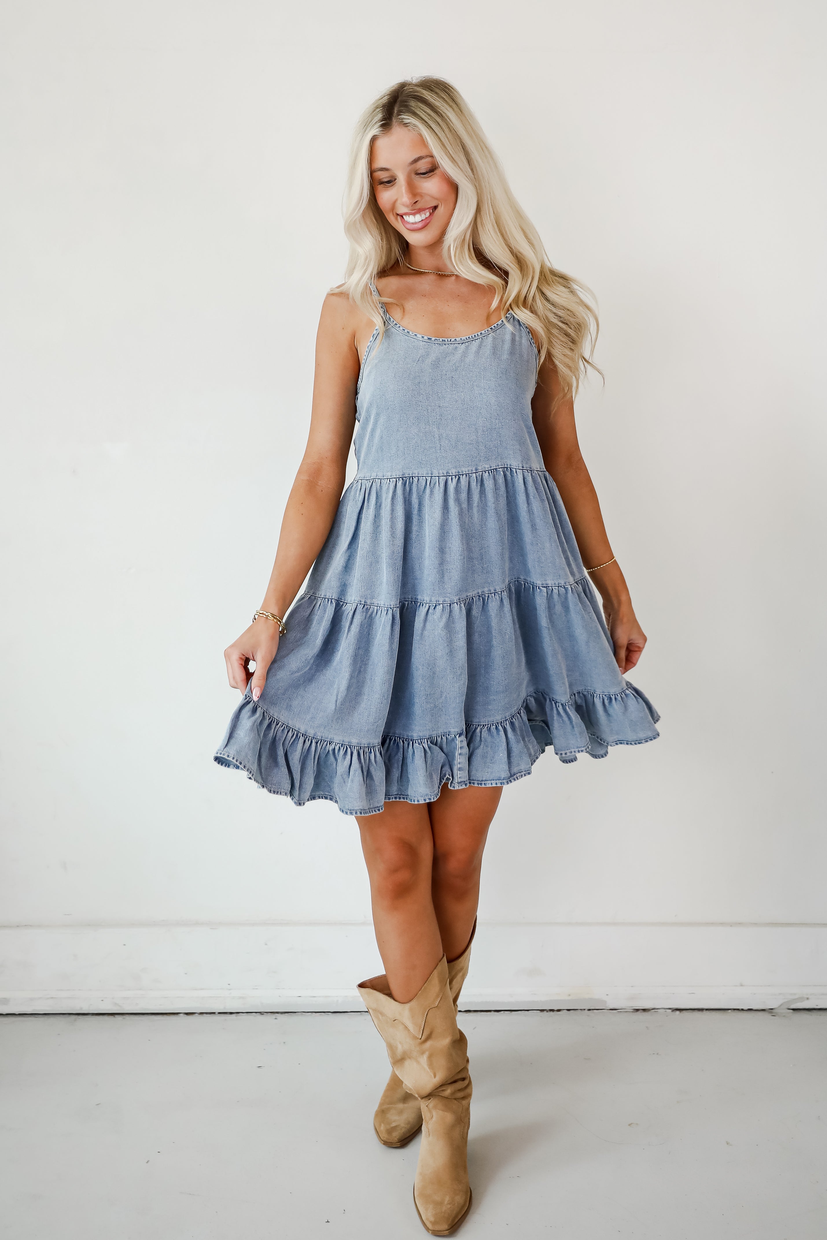 Abundance Of Love Denim Tiered Mini Dress