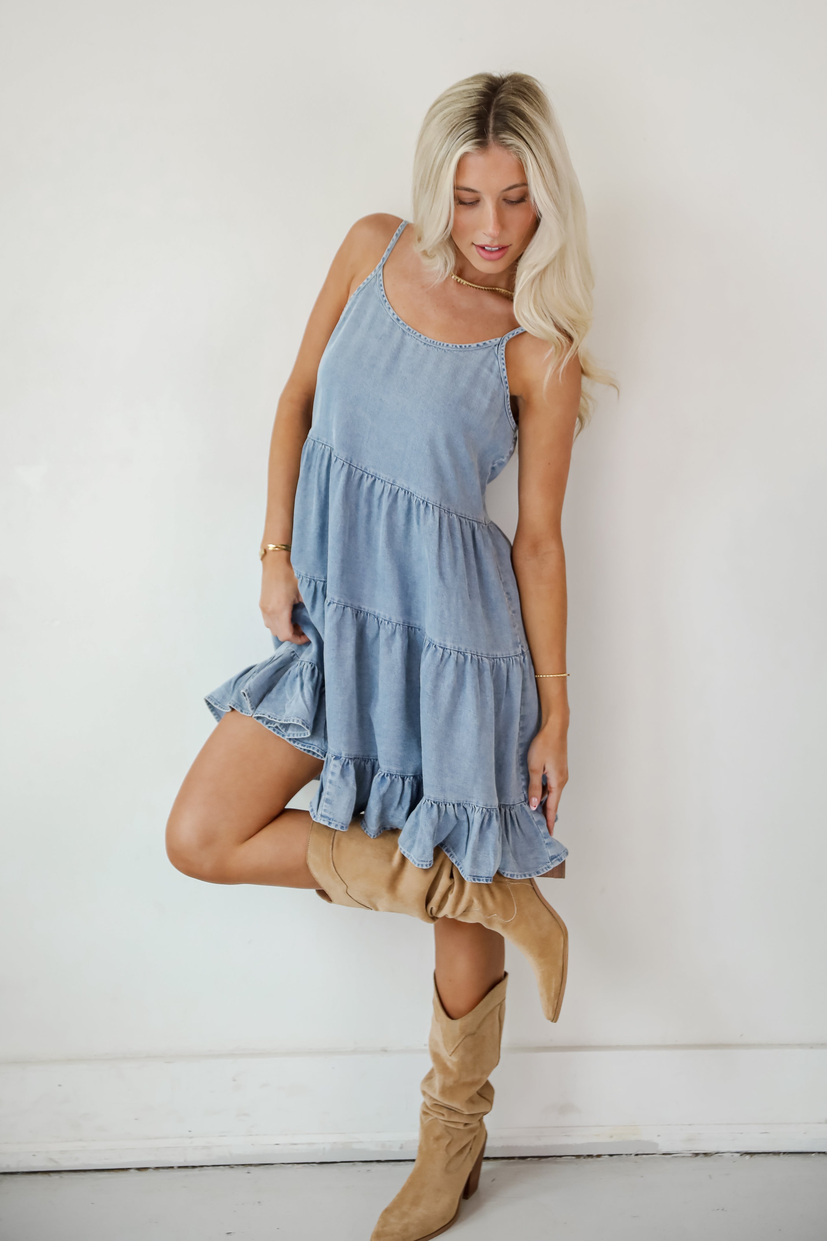 Abundance Of Love Denim Tiered Mini Dress