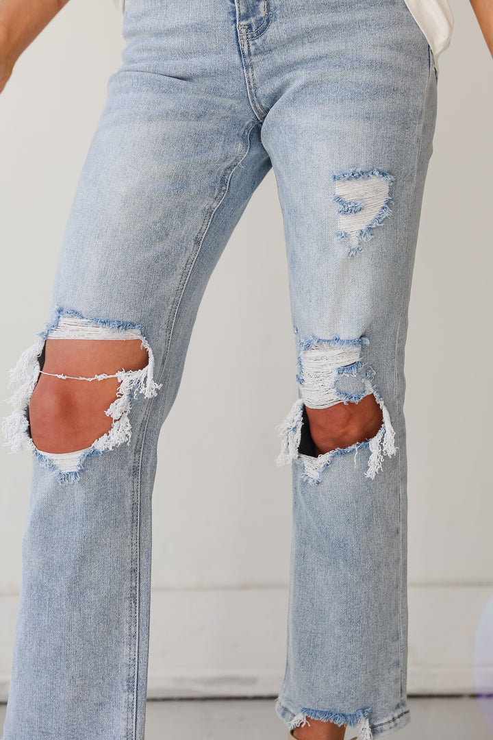 Light Wash Distressed 90s Vintage Dad Jeans on model