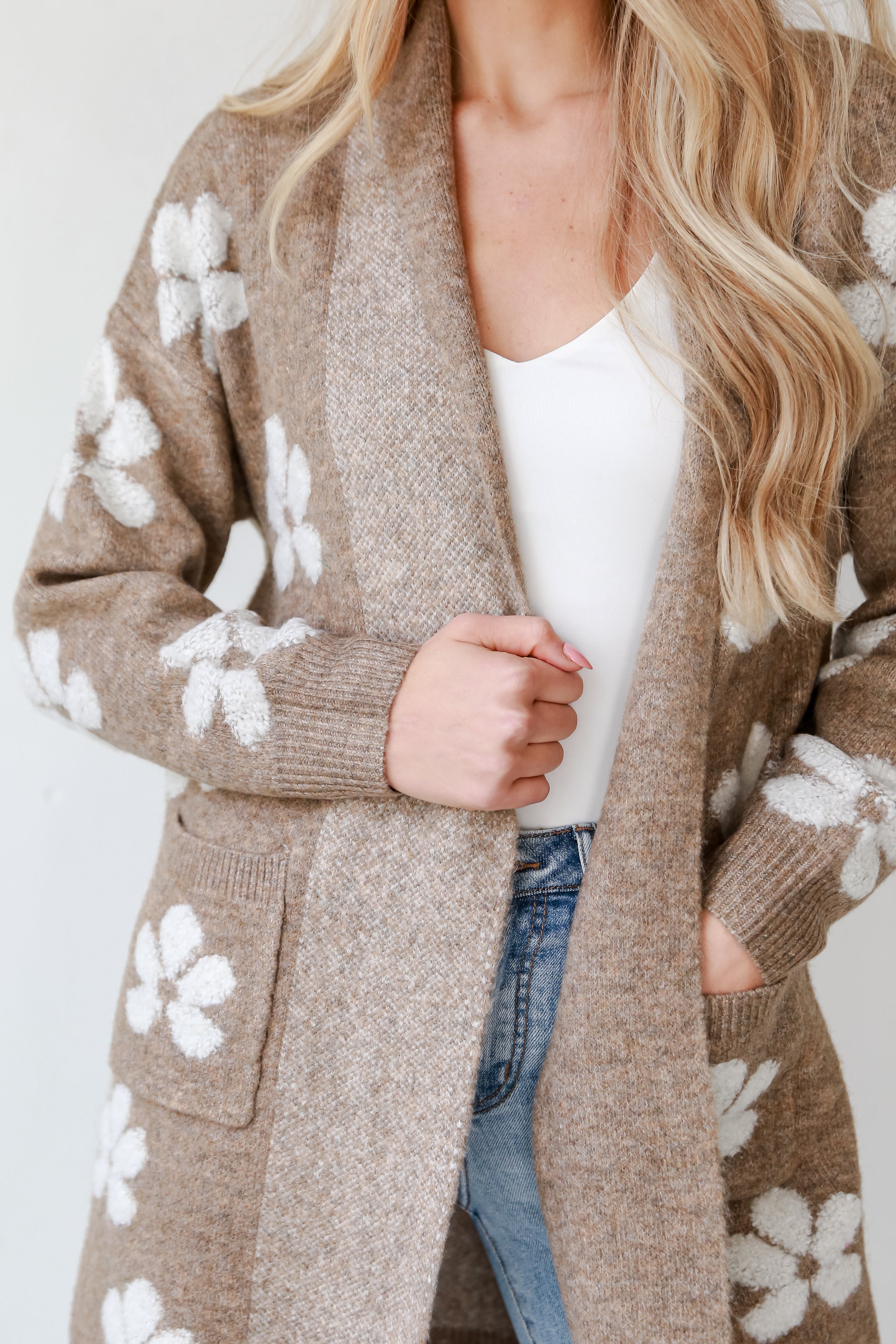 cozy Mocha Floral Sweater Cardigan