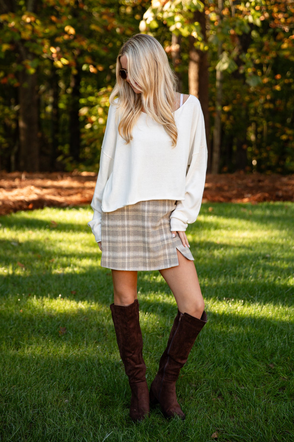 Going Home Grey Plaid Mini Skirt