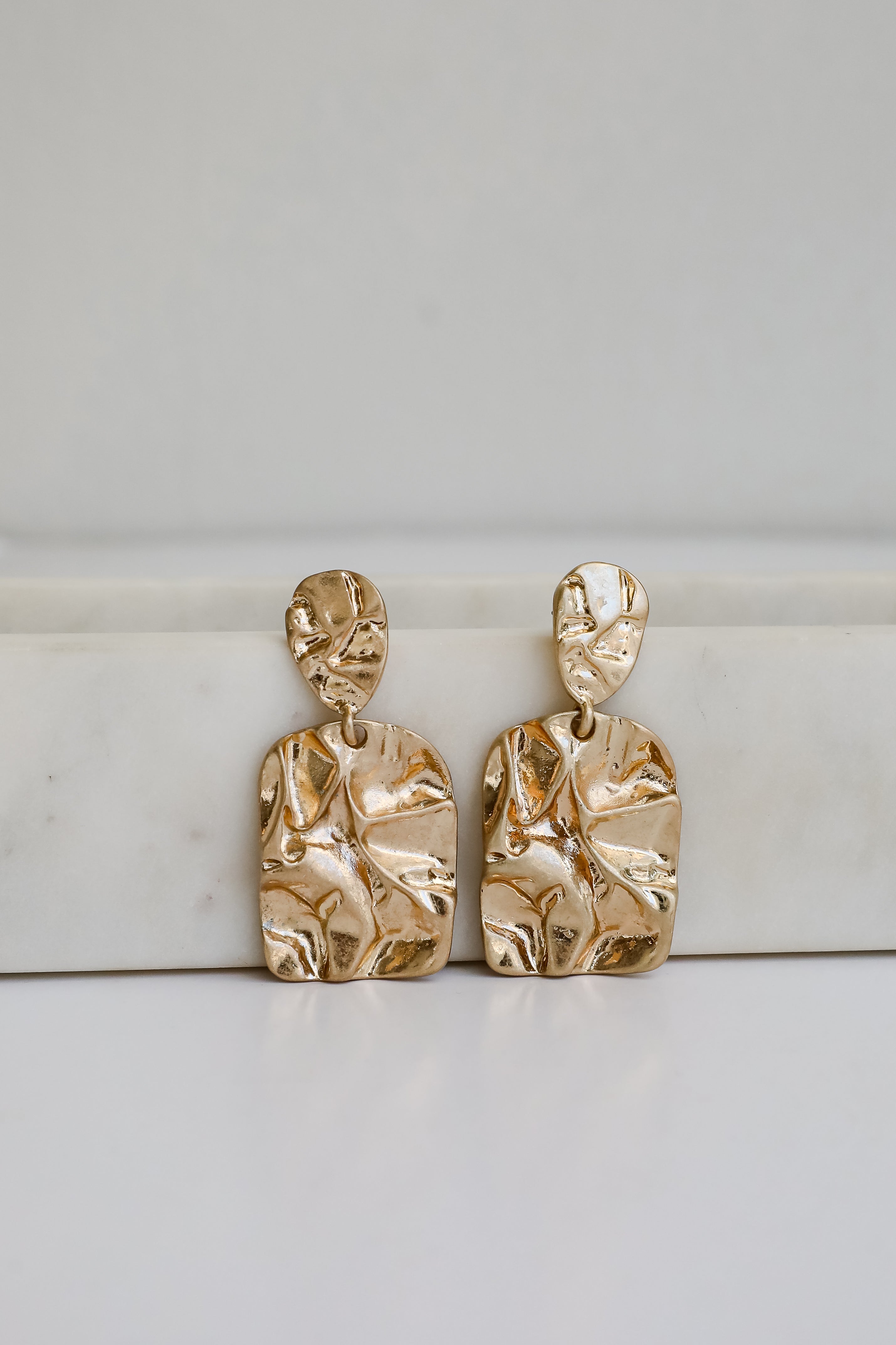 Lola Gold Hammered Drop Earrings