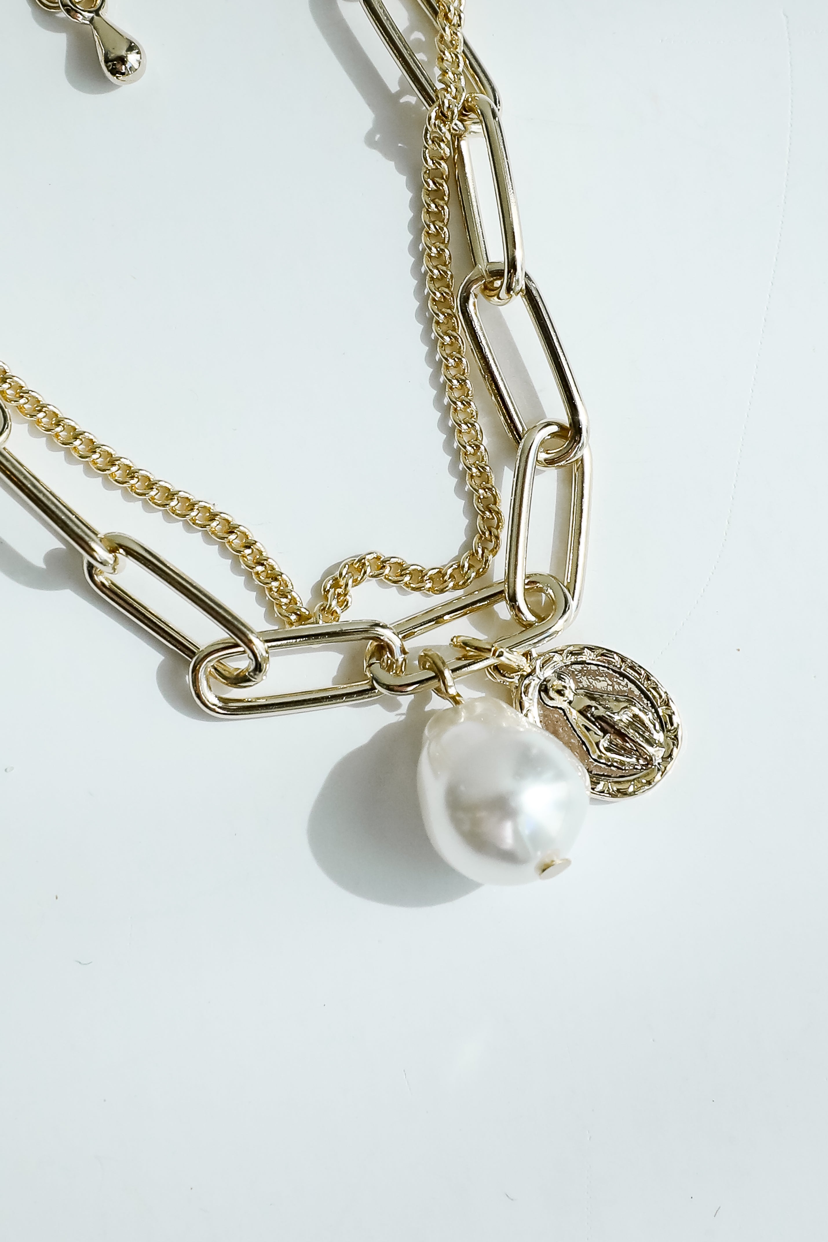 Oaklynn Gold Pearl Layered Chain Bracelet