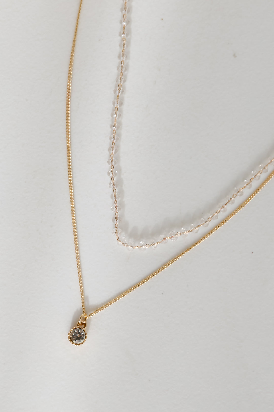 Gold Layered Rhinestone Charm Necklace