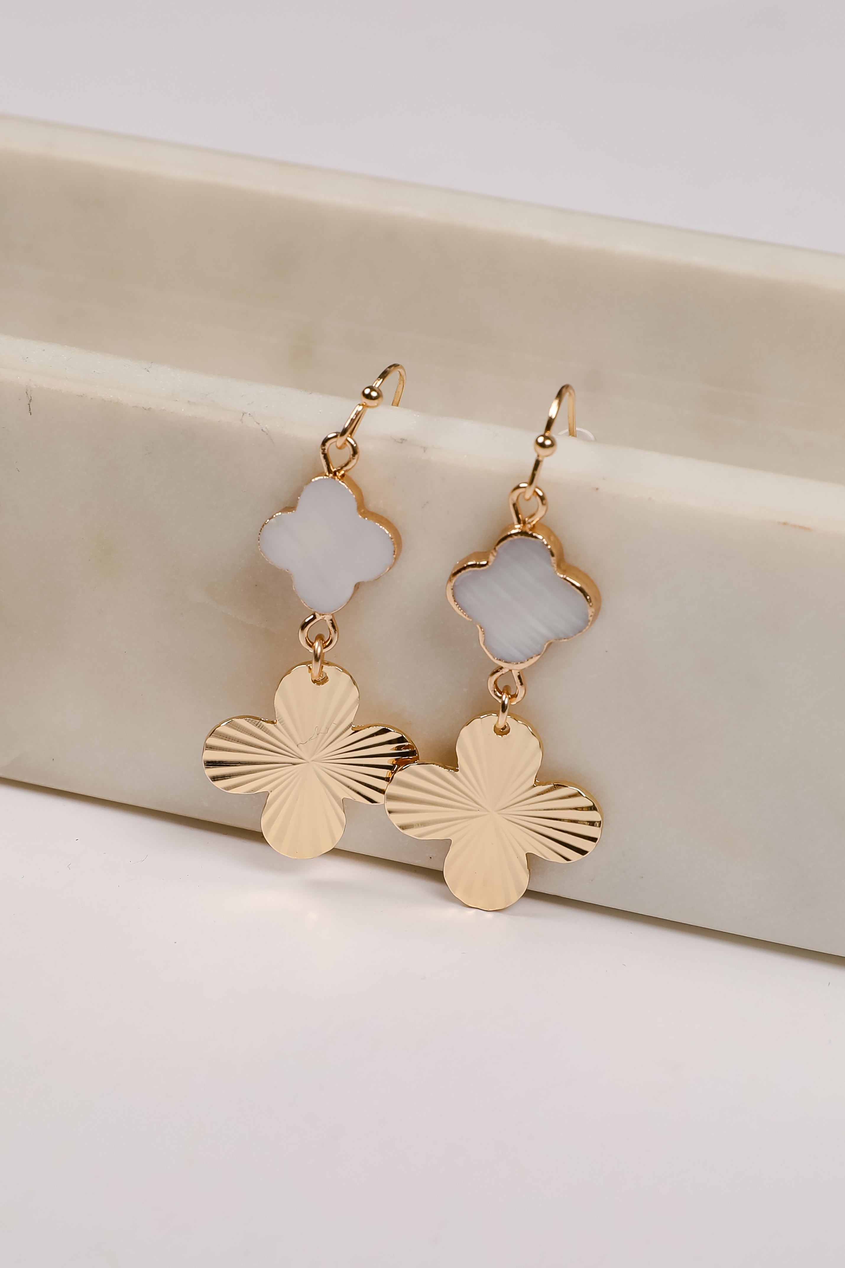 Lydia Gold Quatrefoil Drop Earrings